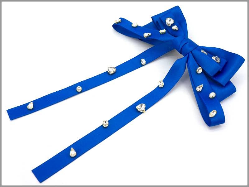 Blue Rhinestone Large Bow Barrette - Bexa Boutique