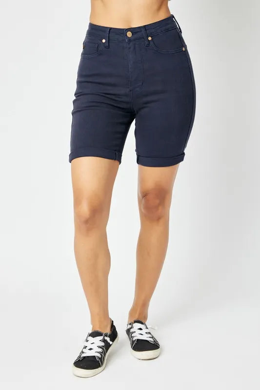 Judy Blue Full Size High Waist Tummy Control Bermuda Shorts - Dark Blue - Bexa Boutique