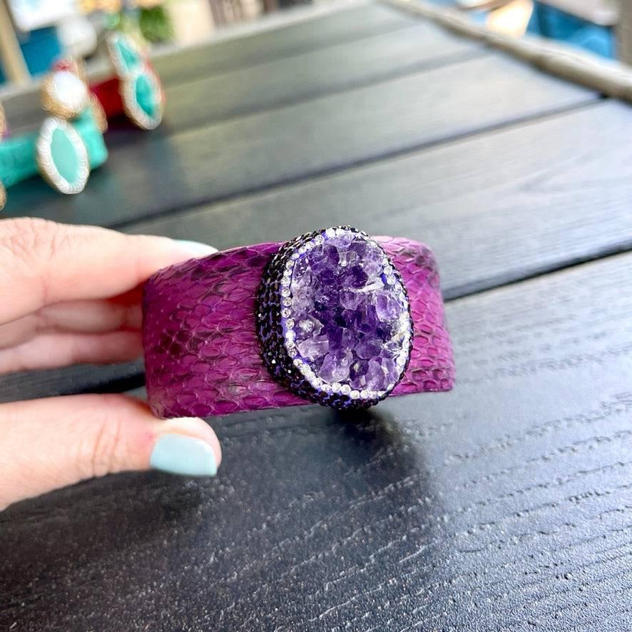Luxury Dark Purple Raw Amethyst Cuff Bracelet - Bexa Boutique
