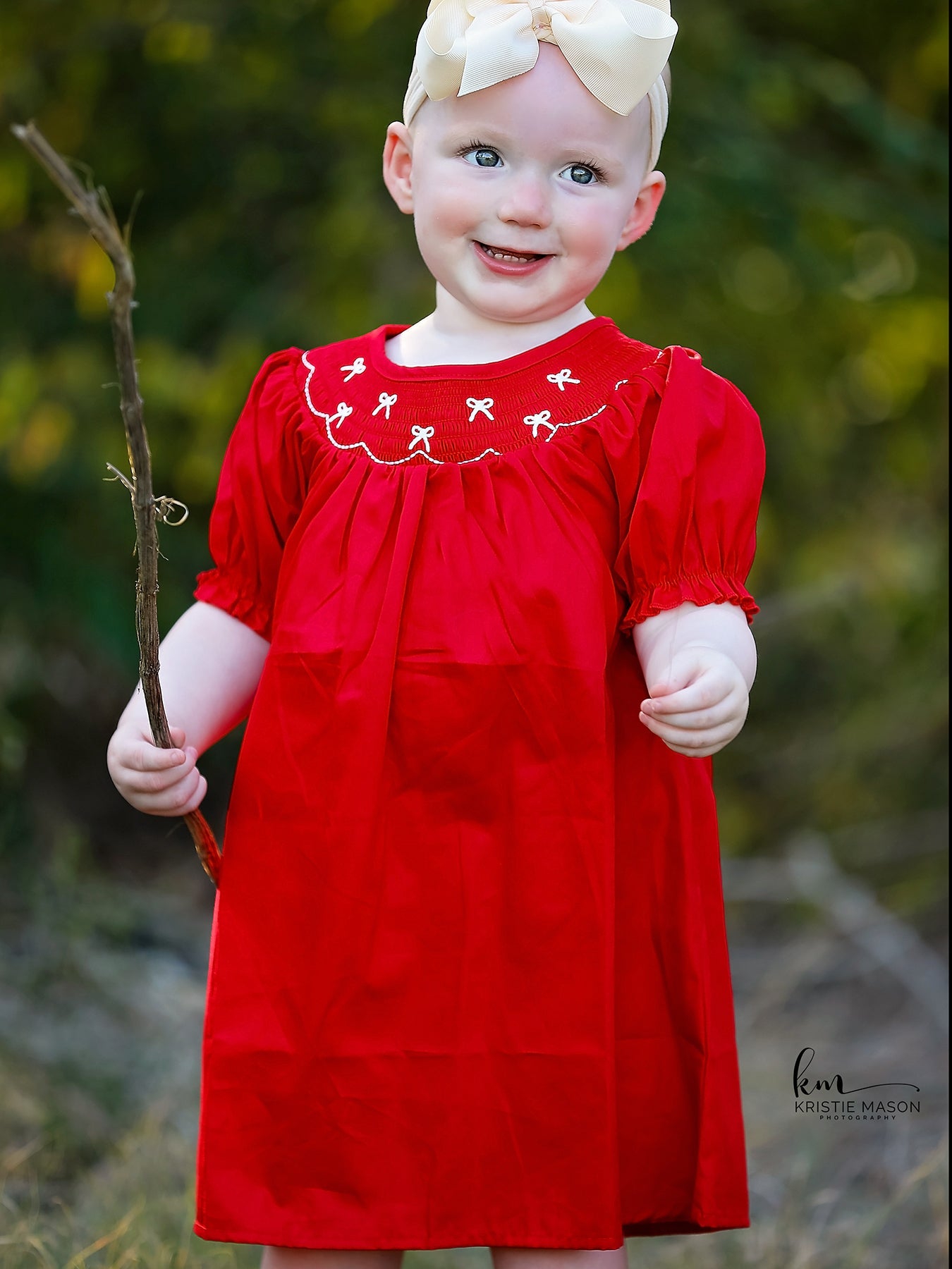 Girls Bow Smocking Embroidered Red Dress - Bexa Boutique