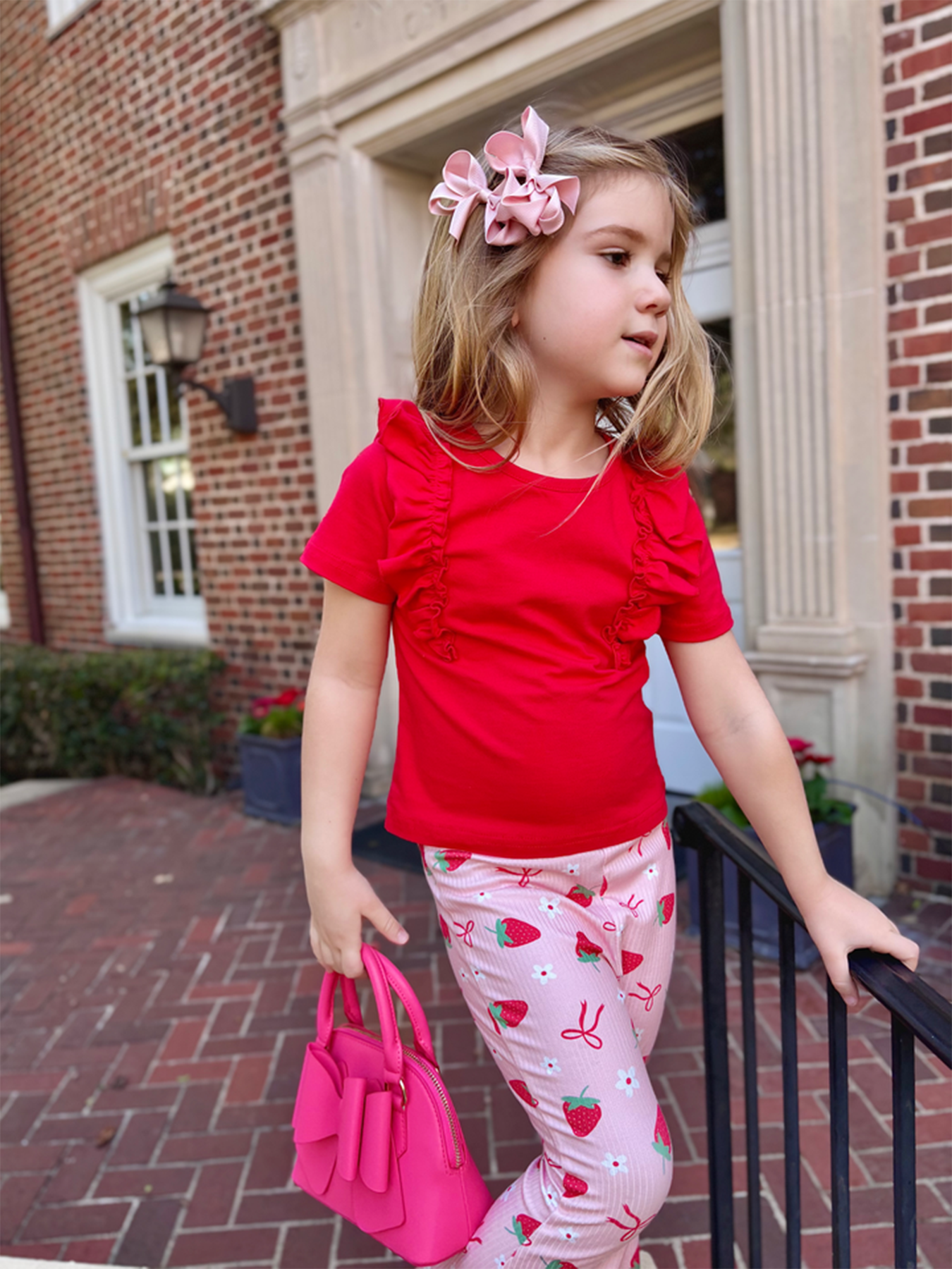 Strawberry Bow Girls Ruffle Top and Bell Bottoms Set - Bexa Boutique