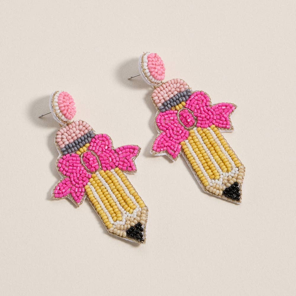 Beaded Pencil Bow Statement Earrings - MUL - Bexa Boutique