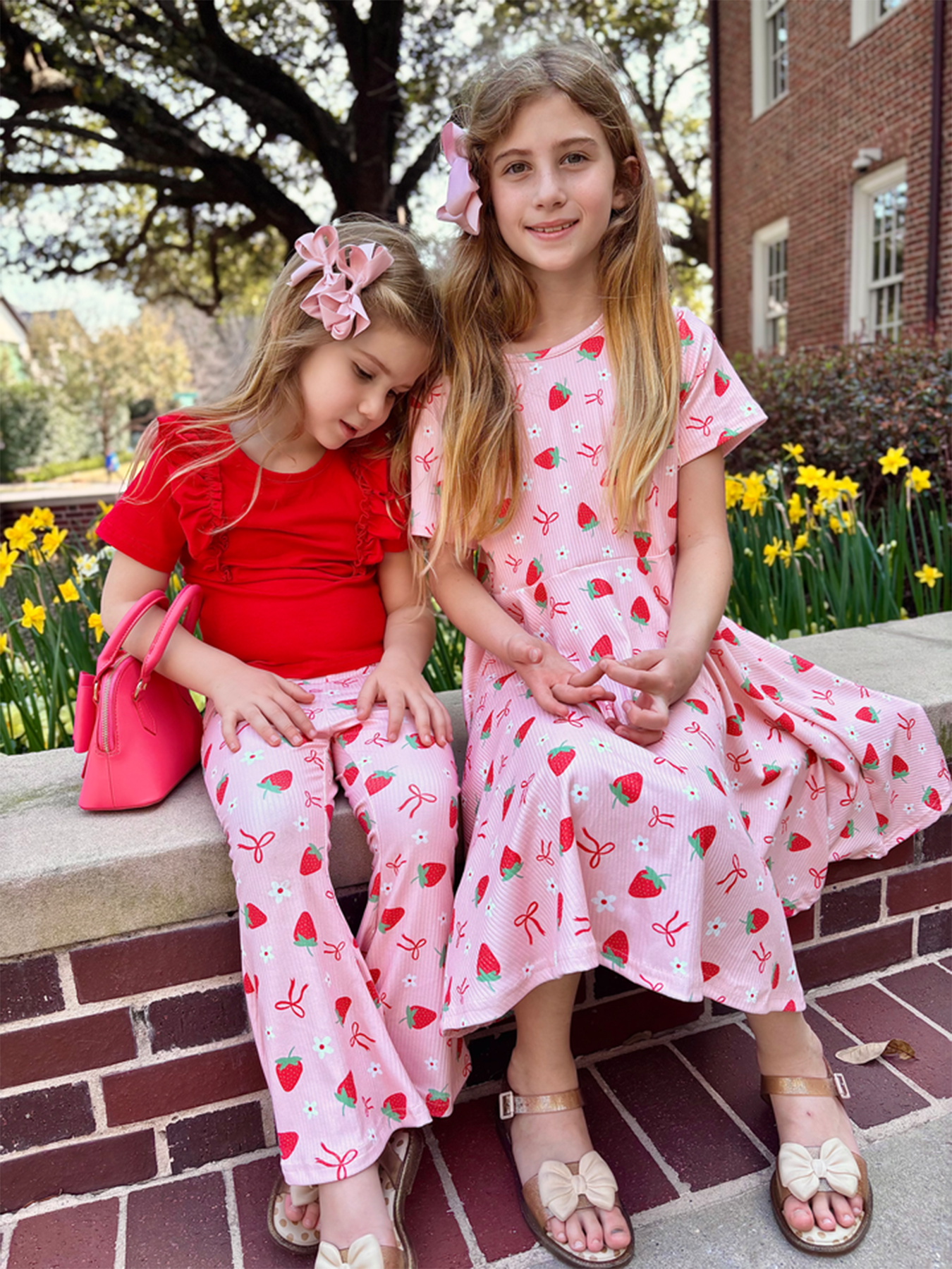 Strawberry Bow Girls Short Sleeves Dress - Bexa Boutique