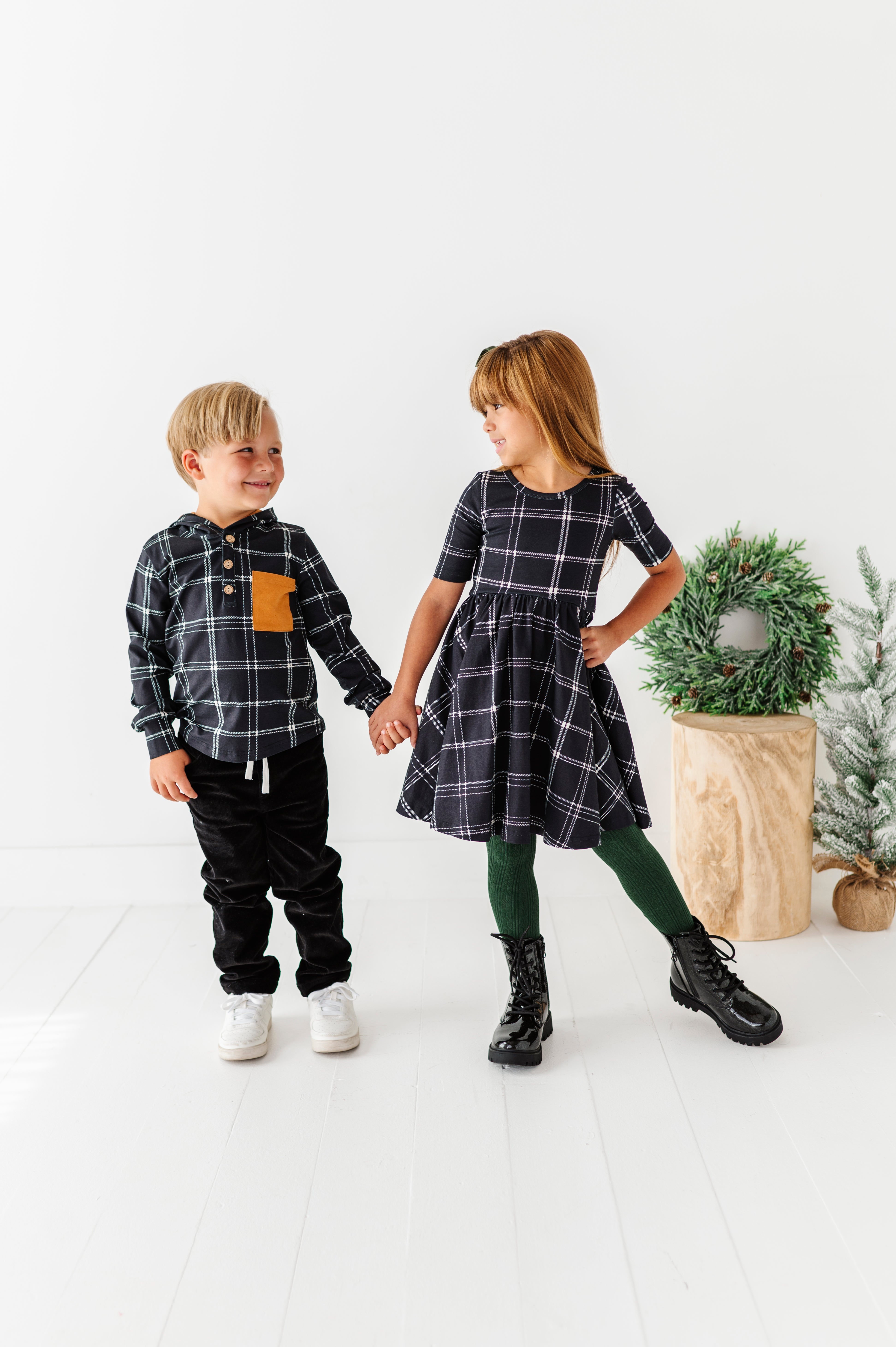 Black Plaid Dress | Scoop Back Dress