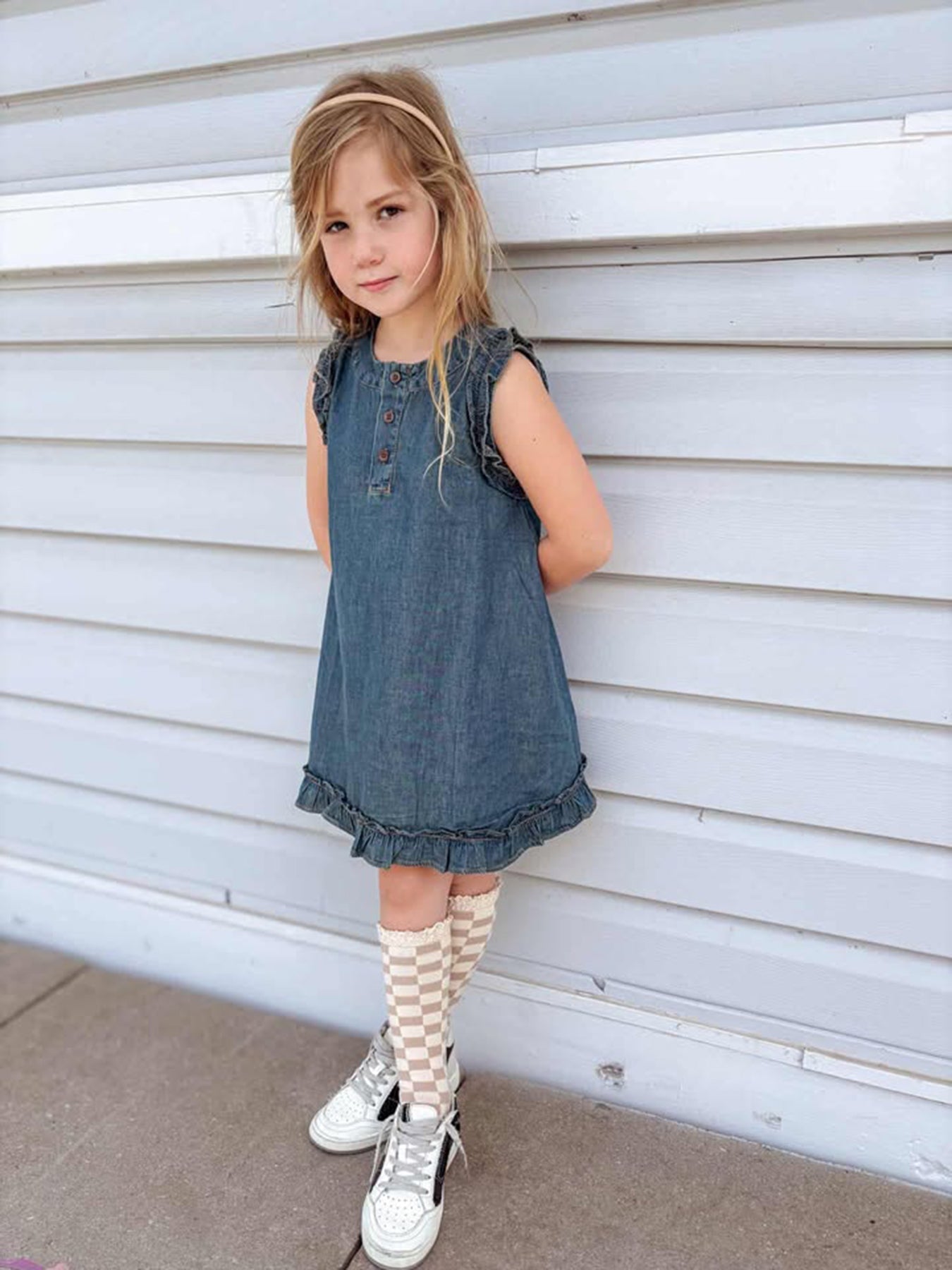 Vintage Denim Ruffle Girls Dress - Bexa Boutique