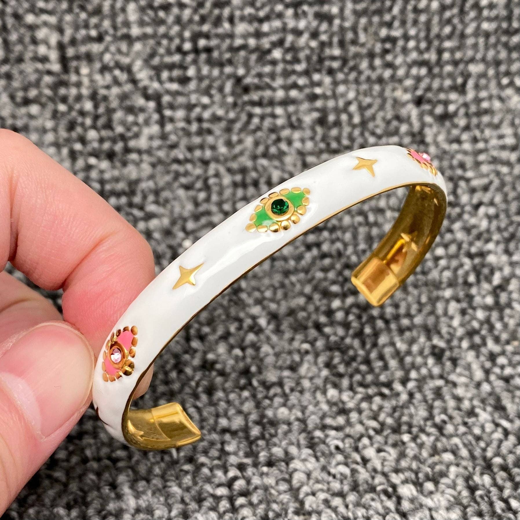 Enamel Evil Eye 18K Gold Plated Cuff Bracelet - Bexa Boutique