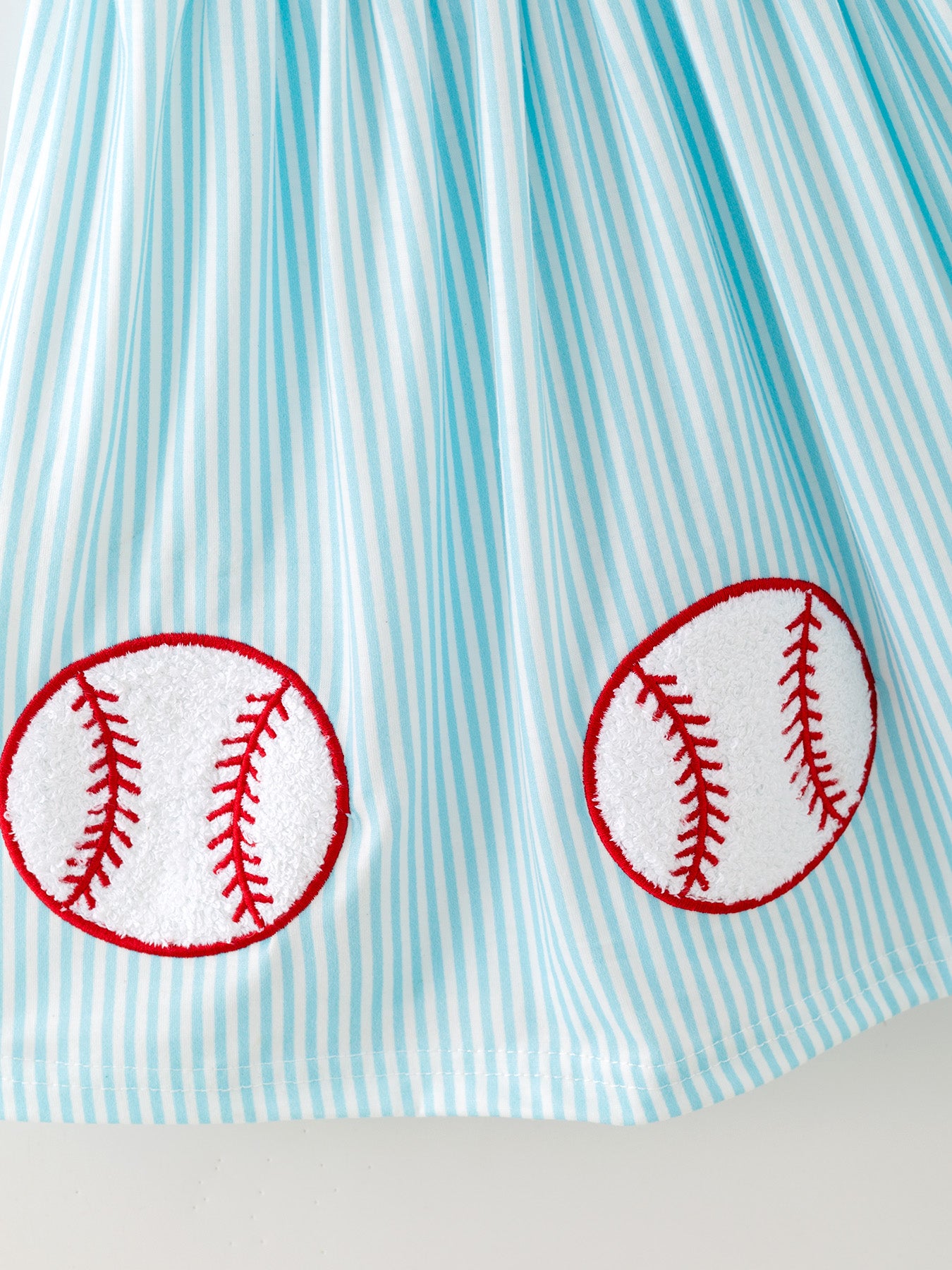 Girls Blue Striped Baseball Applique Smocked Dress Flutter Sleeves - Bexa Boutique