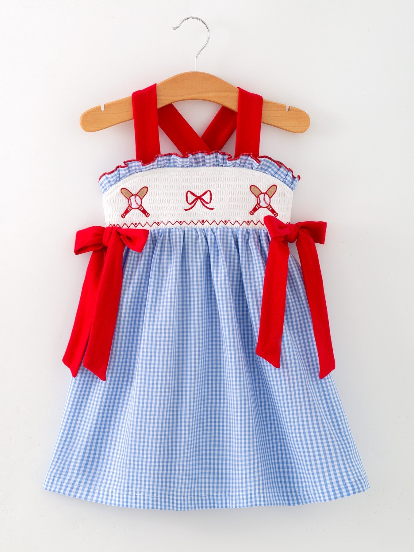 Toddler Girls Baseball Smocked Dress – Blue Plaid Summer Outfit - Bexa Boutique