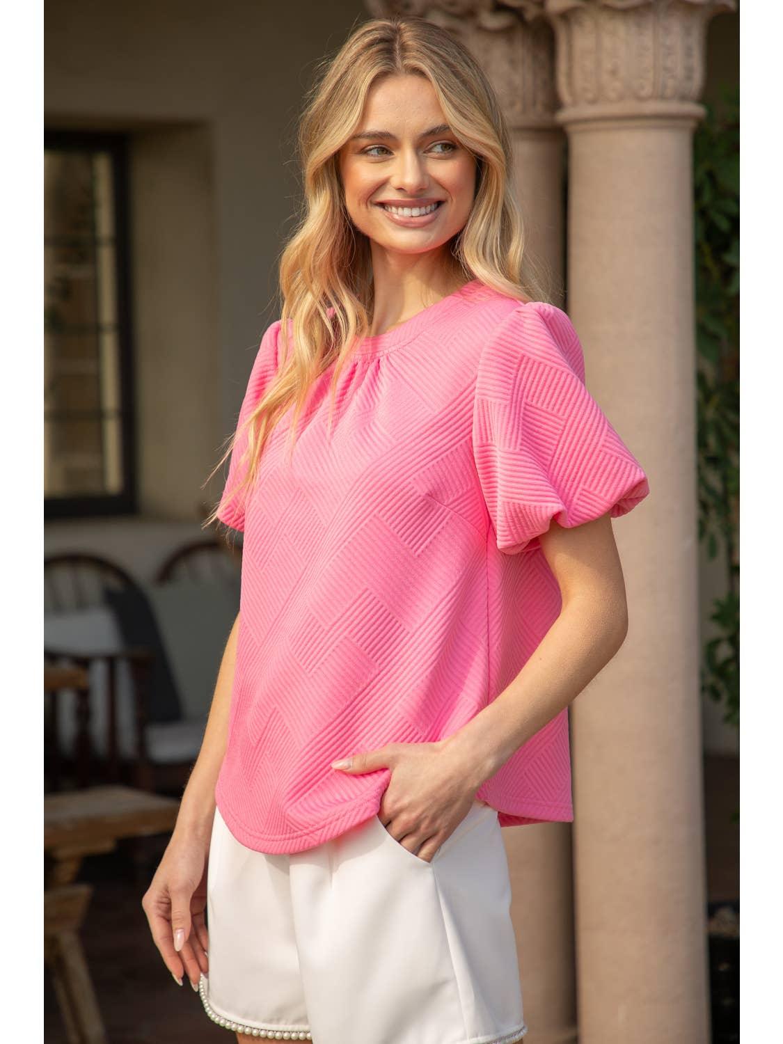 Bubble Short Sleeve Textured Knit Top