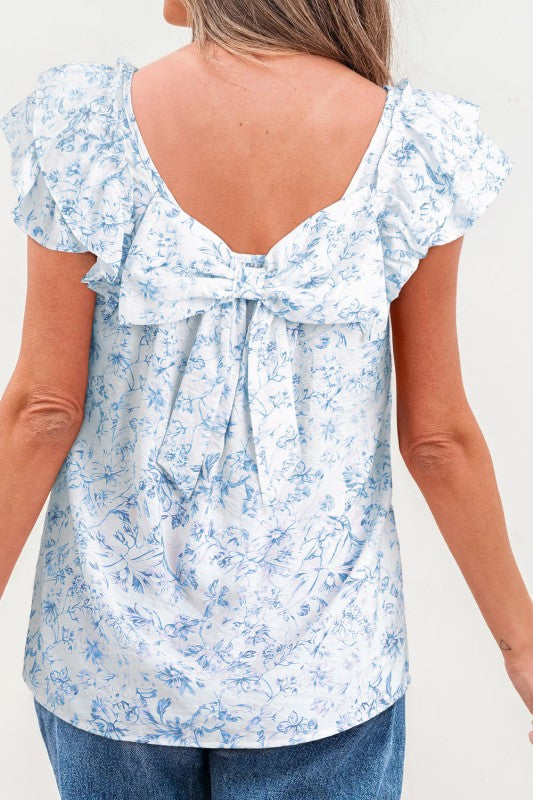 Beatrice Bow Back Square Blouse - Sky Blue - Bexa Boutique