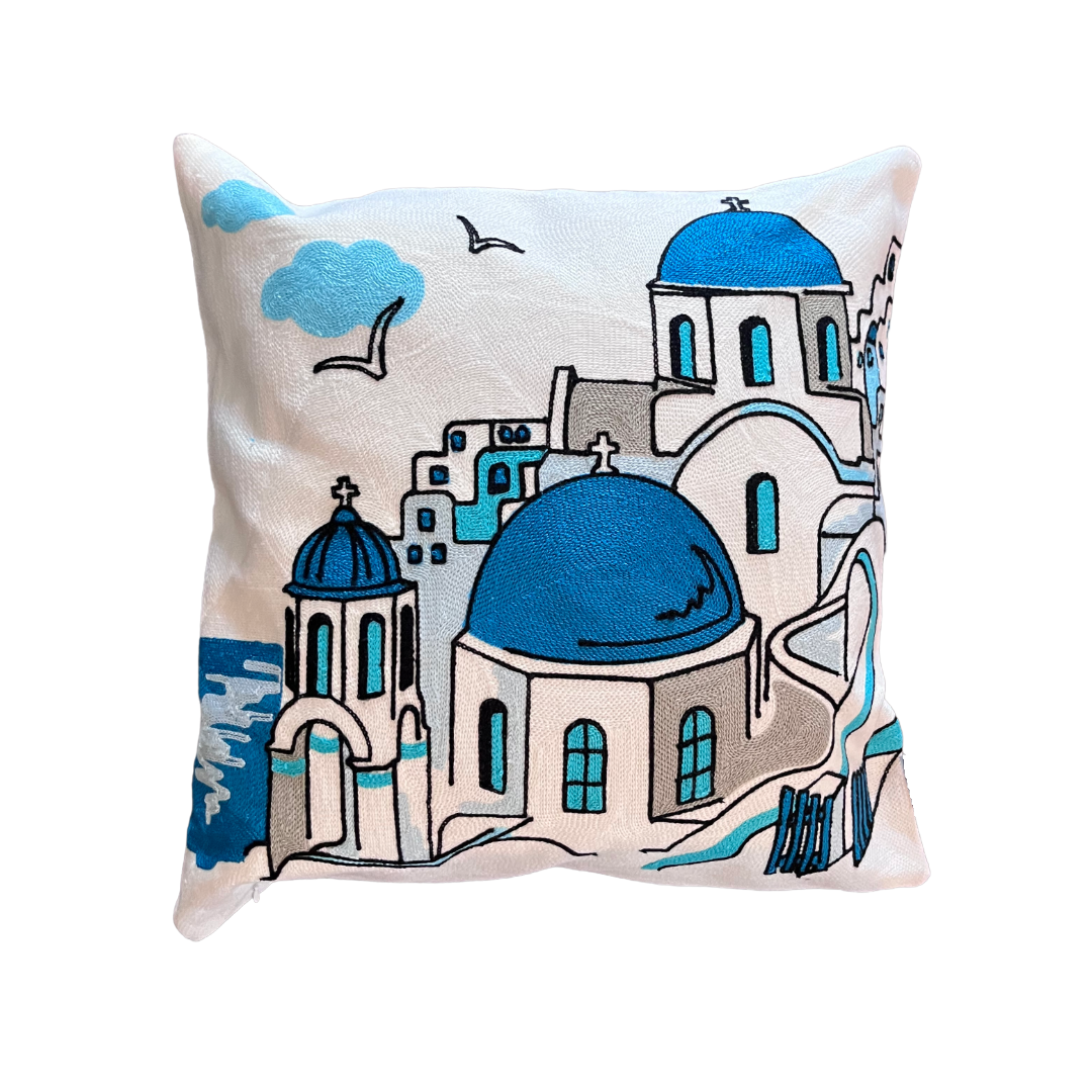 Blue and White Cyclades Churches Pillow Cover - Bexa Boutique