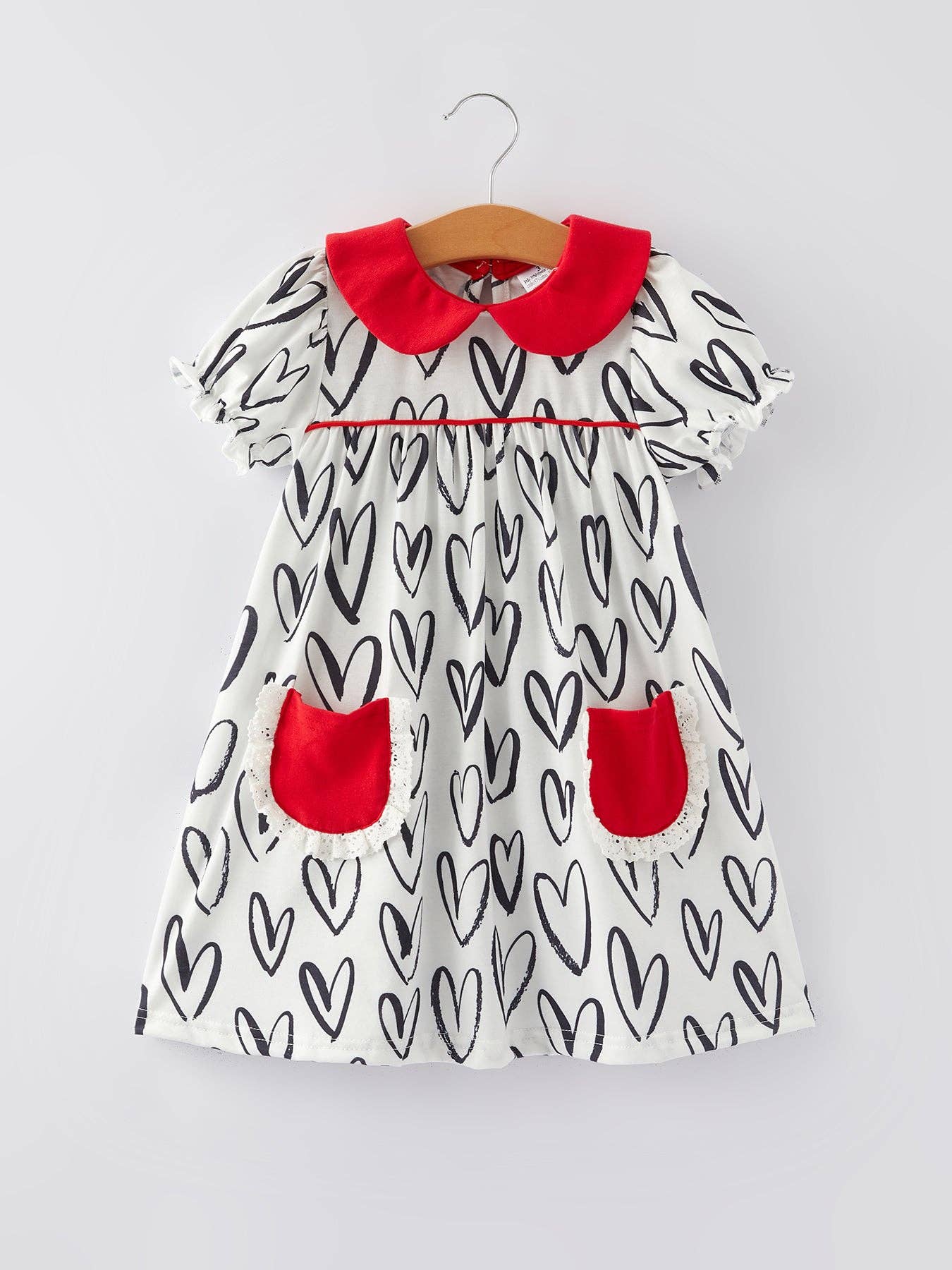Valentine's Day Heart Print Bow Girls Dress with Pocket - Bexa Boutique