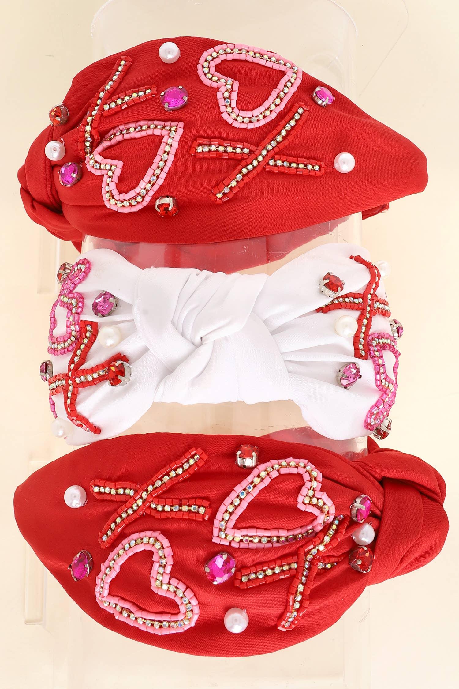XOXO Valentine's Day Knotted Embellished Headband: White - Bexa Boutique