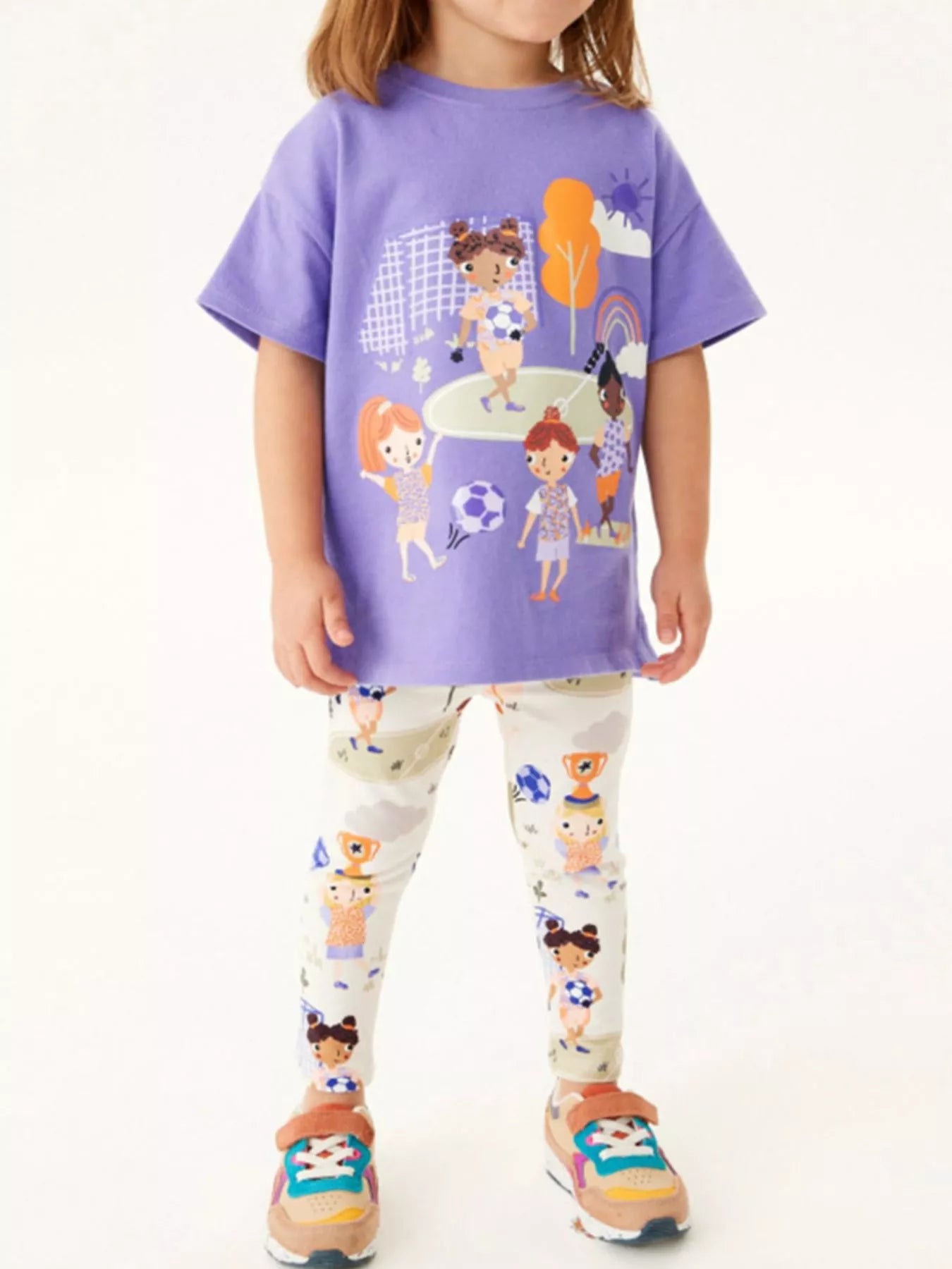 Children's Soccer Graphic Tee and Printed Leggings Set - Lavender - Bexa Boutique
