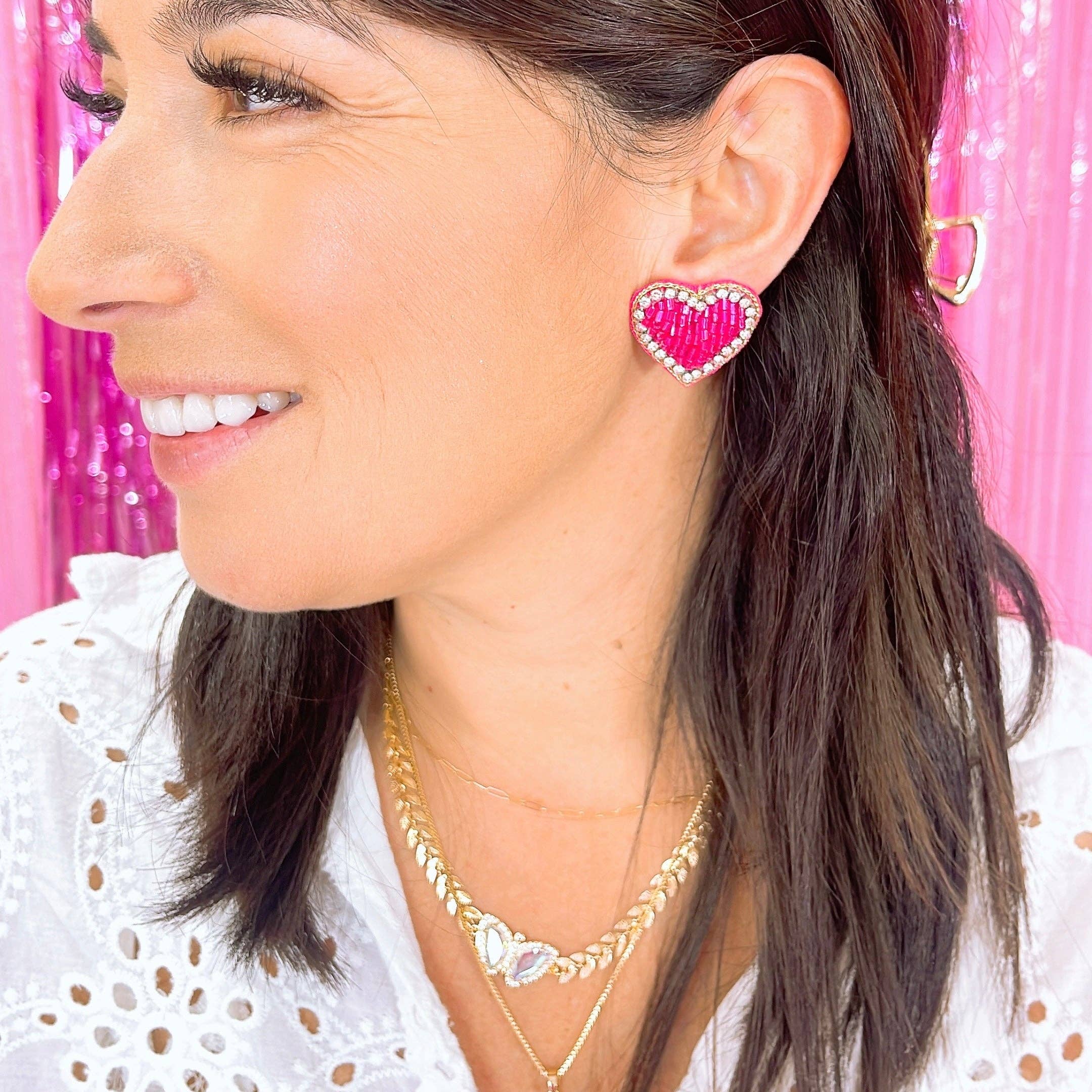 Pink Mini heart beaded stud earrings - Bexa Boutique