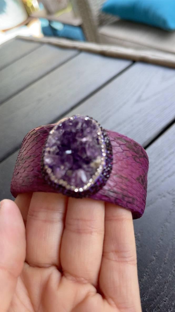 Luxury Dark Purple Raw Amethyst Cuff Bracelet - Bexa Boutique
