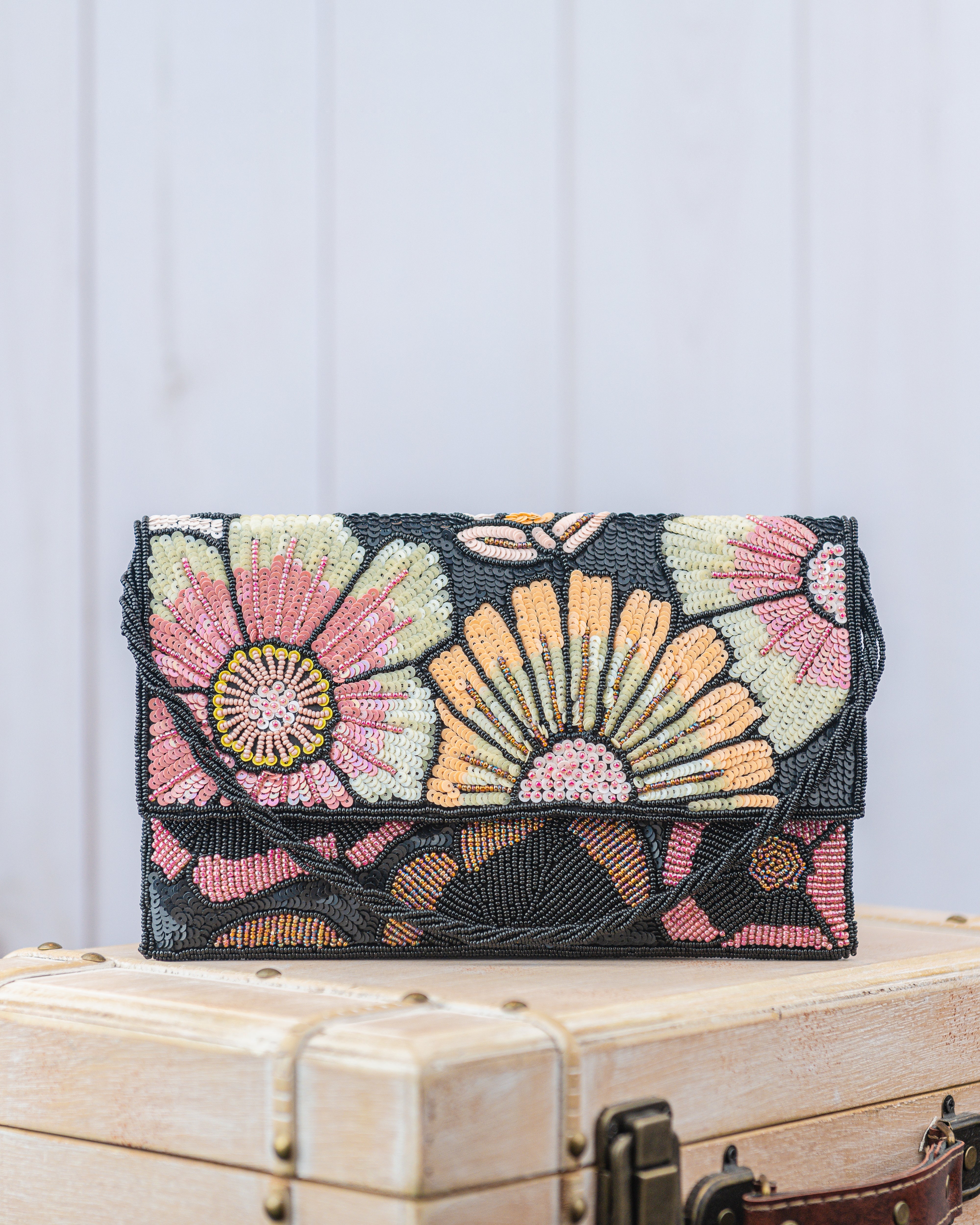 Flowers of the Night Black Sequin Clutch - Bexa Boutique