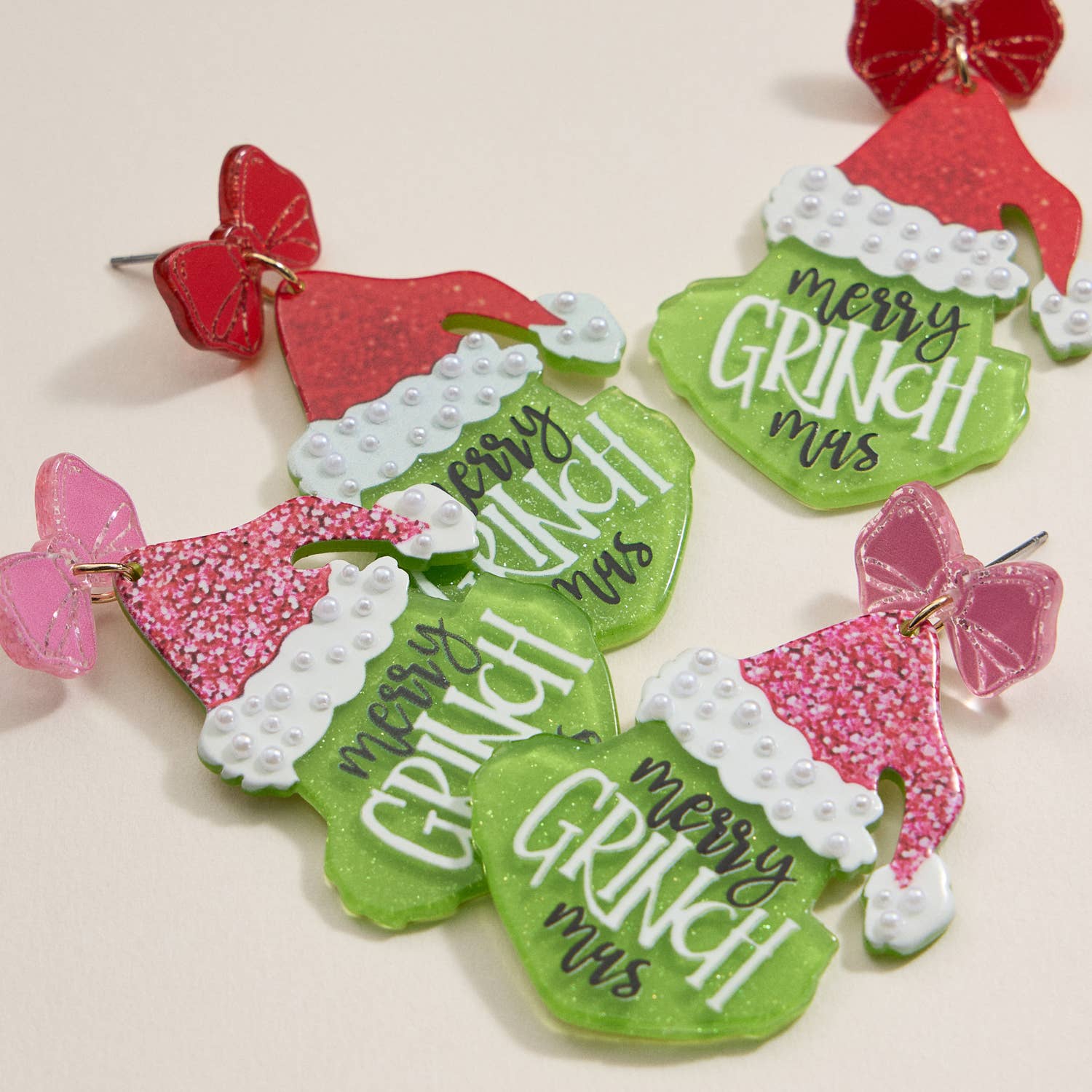 Christmas Green Monster Acetate Dangling Earrings - 4SE31111, Red - Bexa Boutique