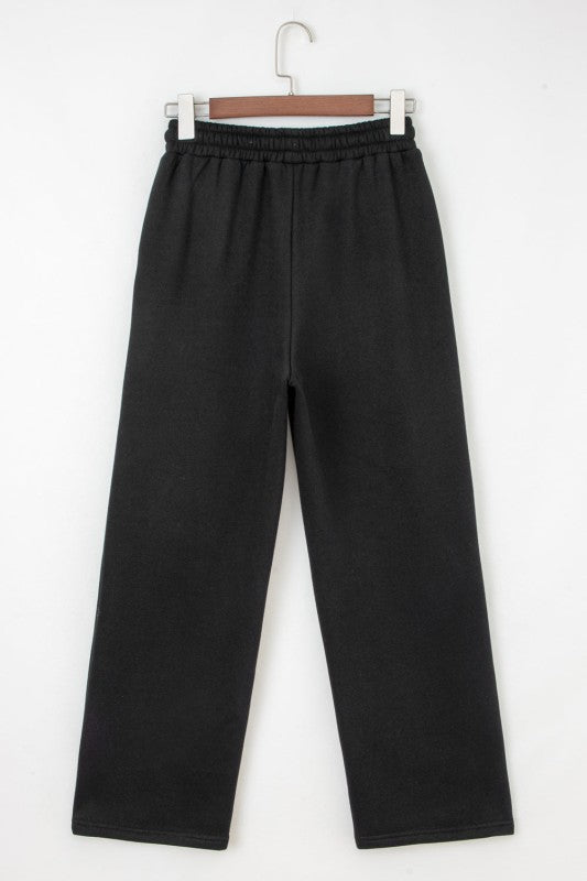 Leopard Drawstring Fleece Lined Elastic Waist Pant - Black - Bexa Boutique