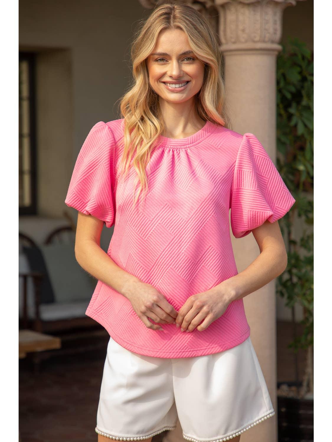 Bubble Short Sleeve Textured Knit Top