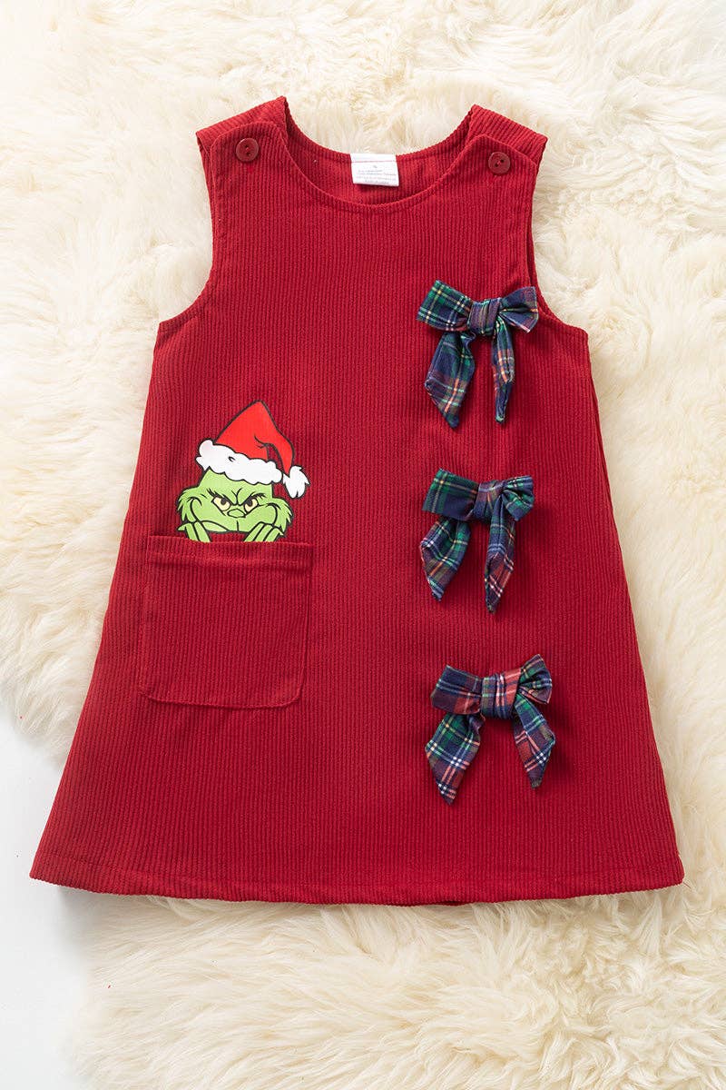 strapless open back dress Grinch Corduroy Dress with Side Pocket and Bows XL