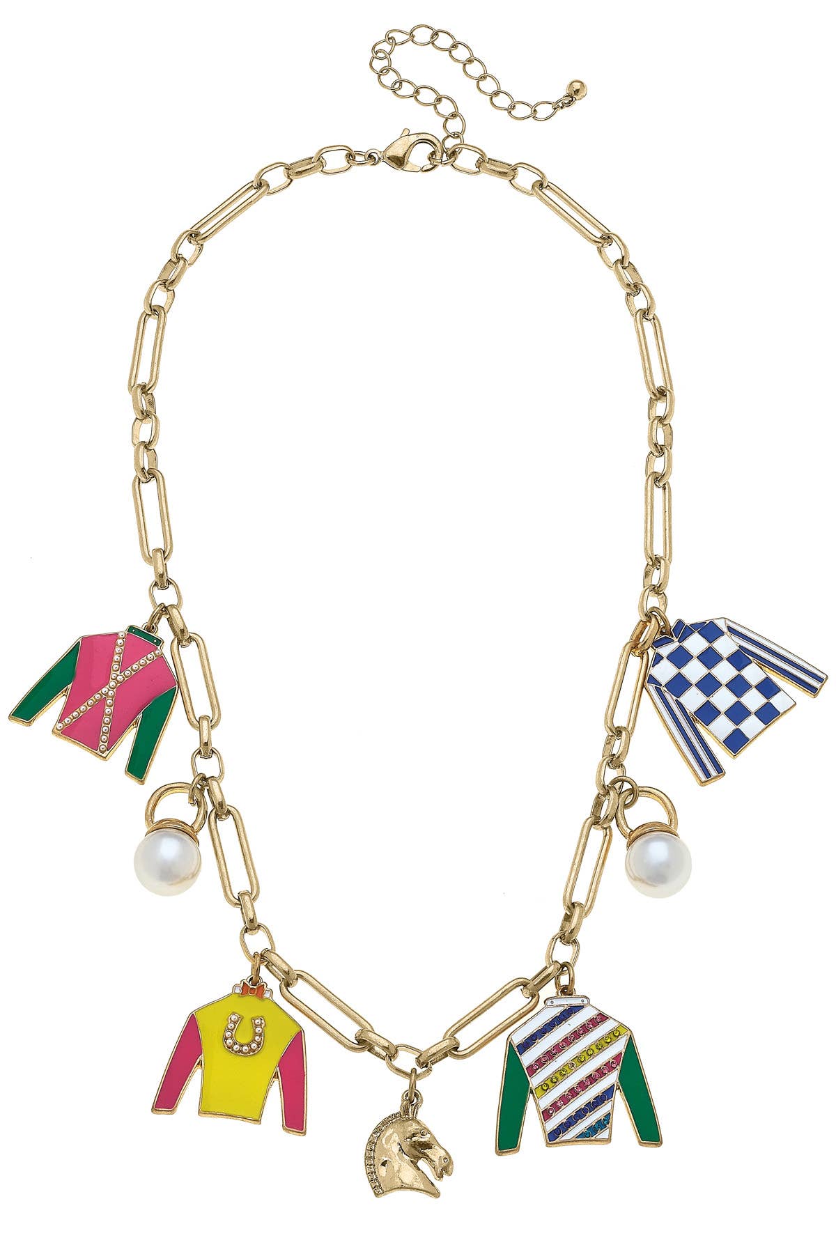 Go Big or Go Home Jockey Silk Enamel Charm Necklace in Multi - Bexa Boutique