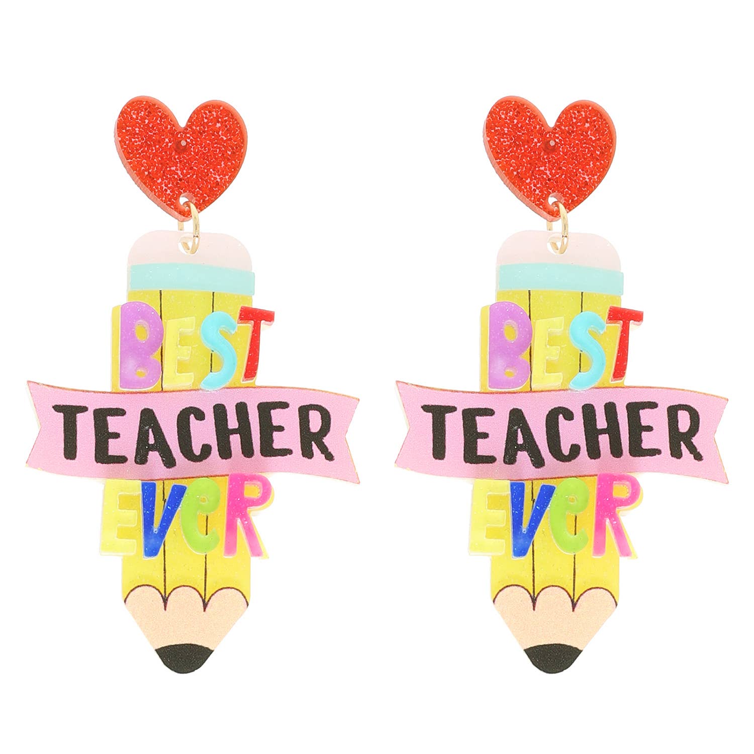 Best Teacher Ever Acrylic Pencil Post Earrings - Bexa Boutique