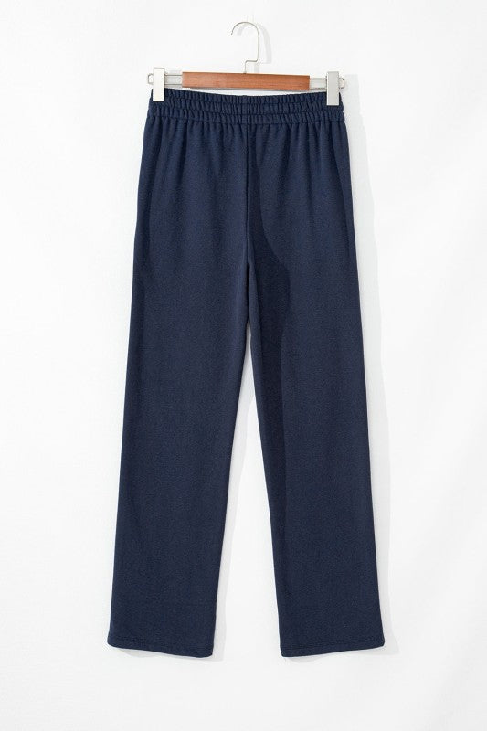 Solid Fleece-Lined Drawstring Waist Pants - Black - Bexa Boutique