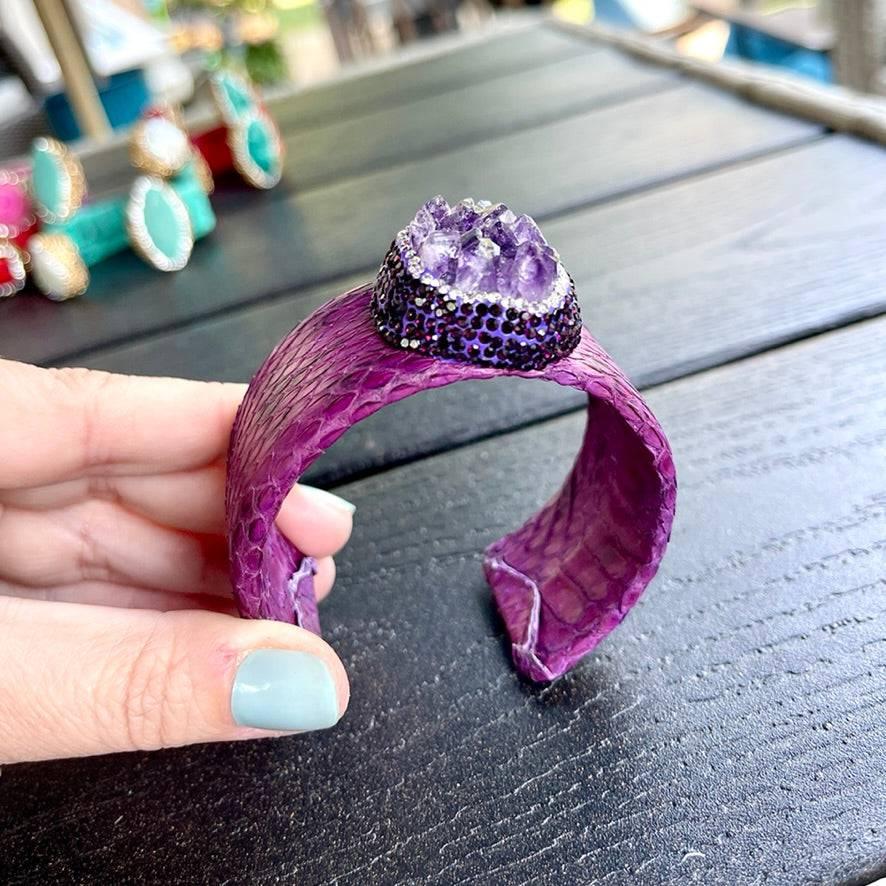 Luxury Dark Purple Raw Amethyst Cuff Bracelet - Bexa Boutique