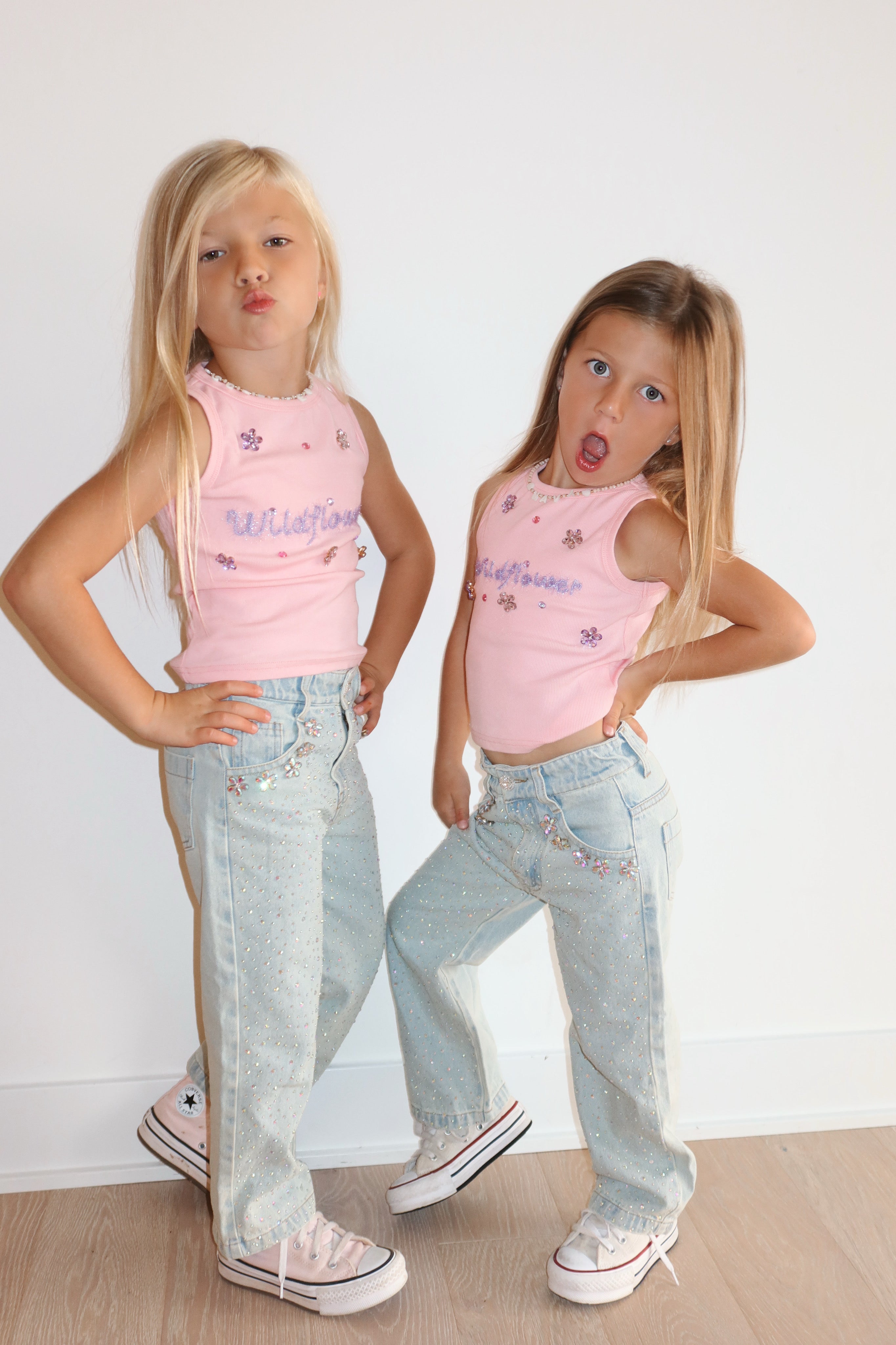 Wide Leg Gem Embellished Jeans