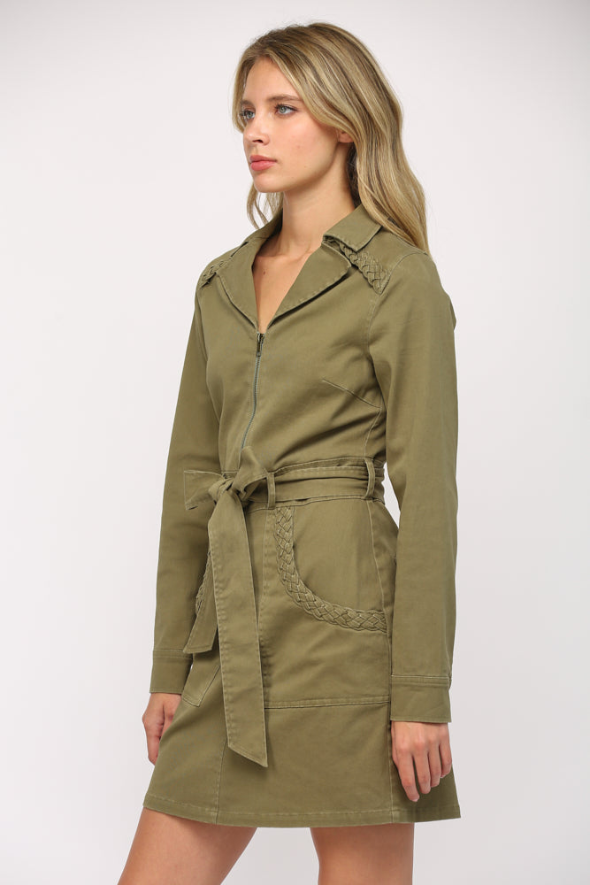 Long Sleeve Braided Mini Dress - green - Bexa Boutique