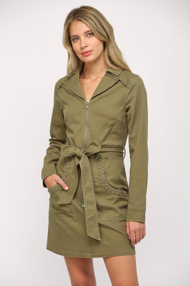 Long Sleeve Braided Mini Dress - green - Bexa Boutique