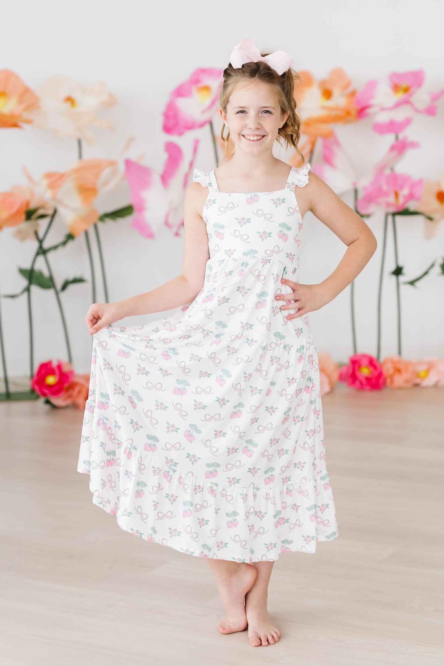 Berries & Bows Ruffle Maxi Dress - Bexa Boutique