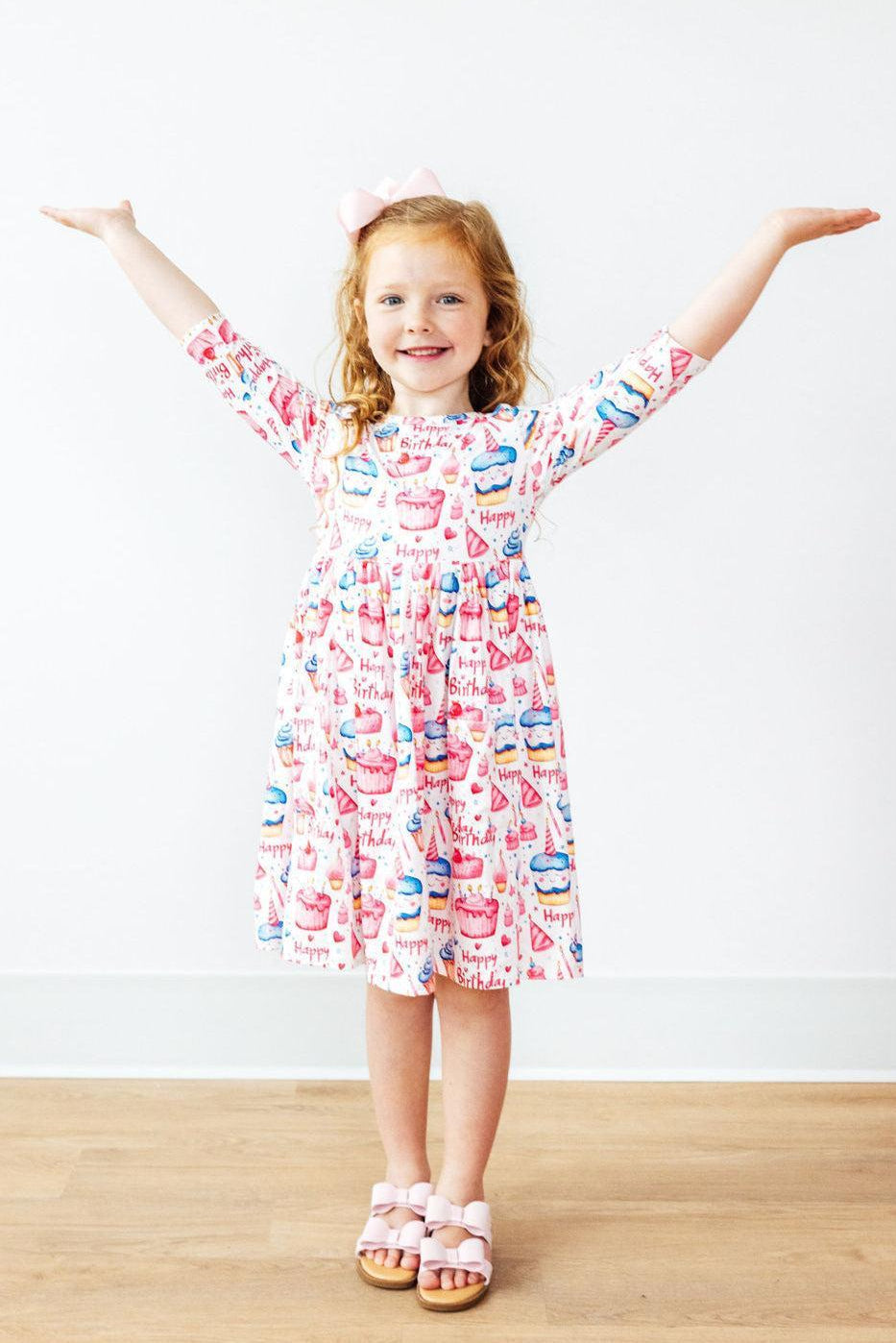 Birthday Girl 3/4 Sleeve Pocket Twirl Dress - Bexa Boutique