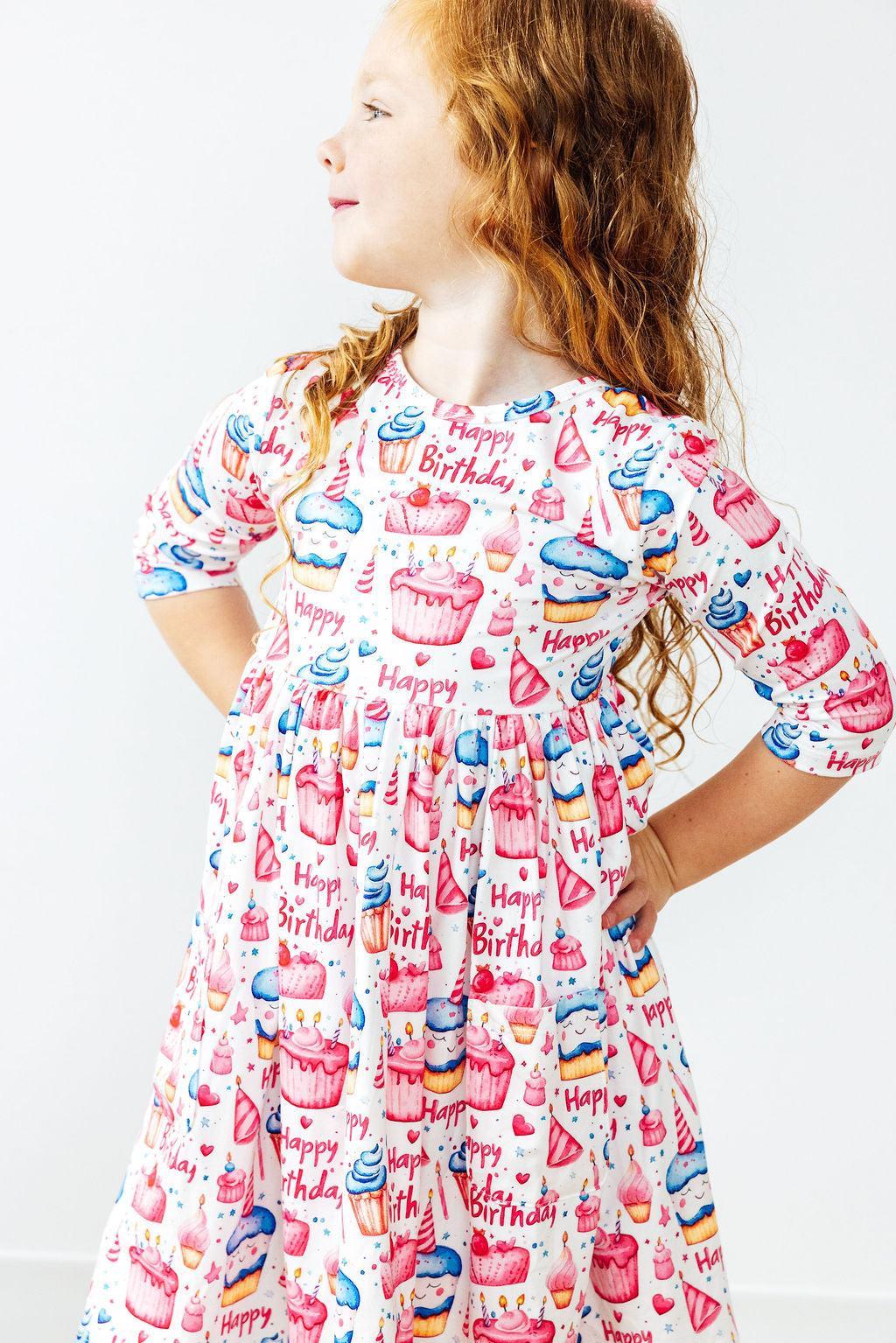 Birthday Girl 3/4 Sleeve Pocket Twirl Dress - Bexa Boutique