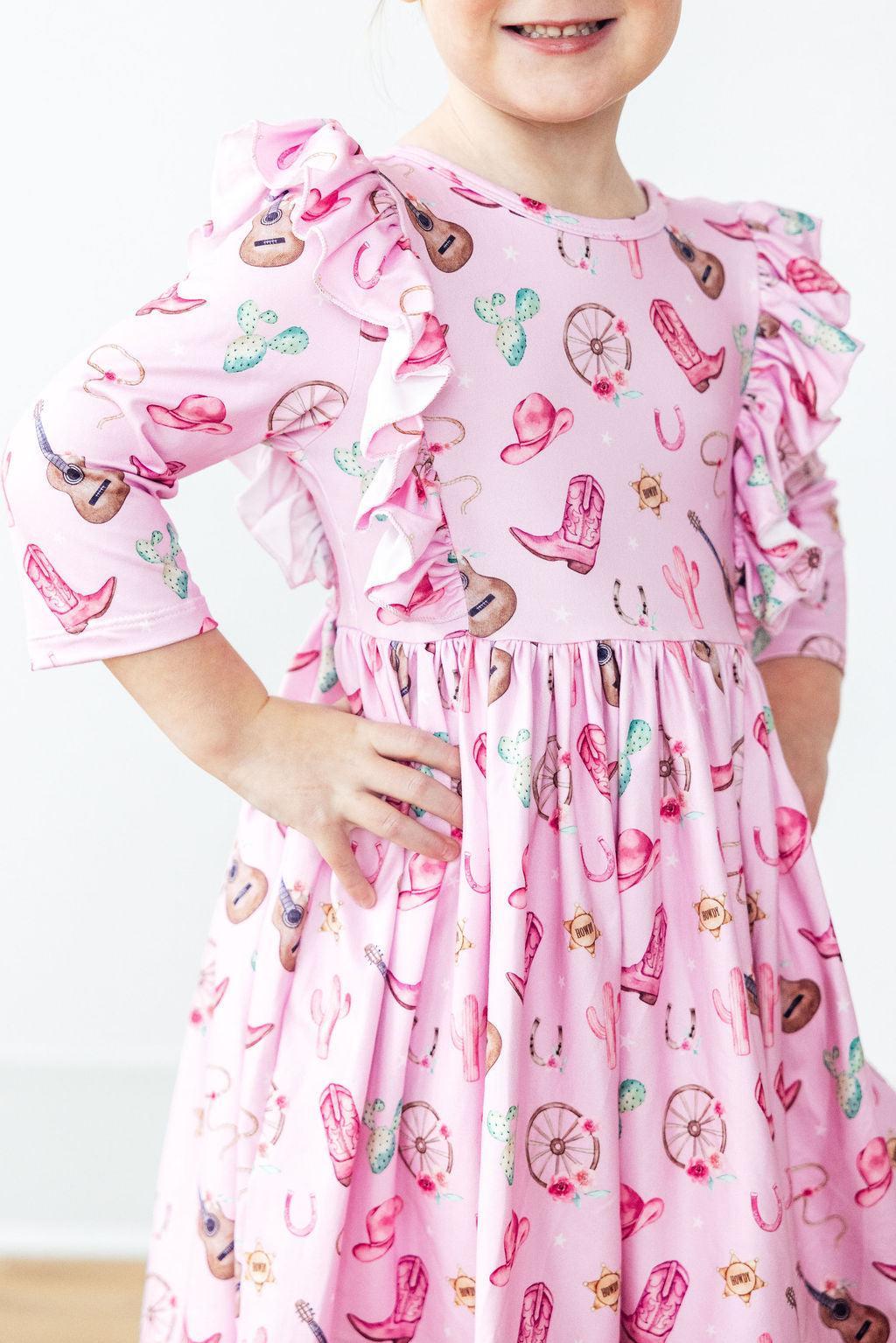 Boot Scootin' 3/4 Sleeve Ruffle Twirl Dress - Bexa Boutique