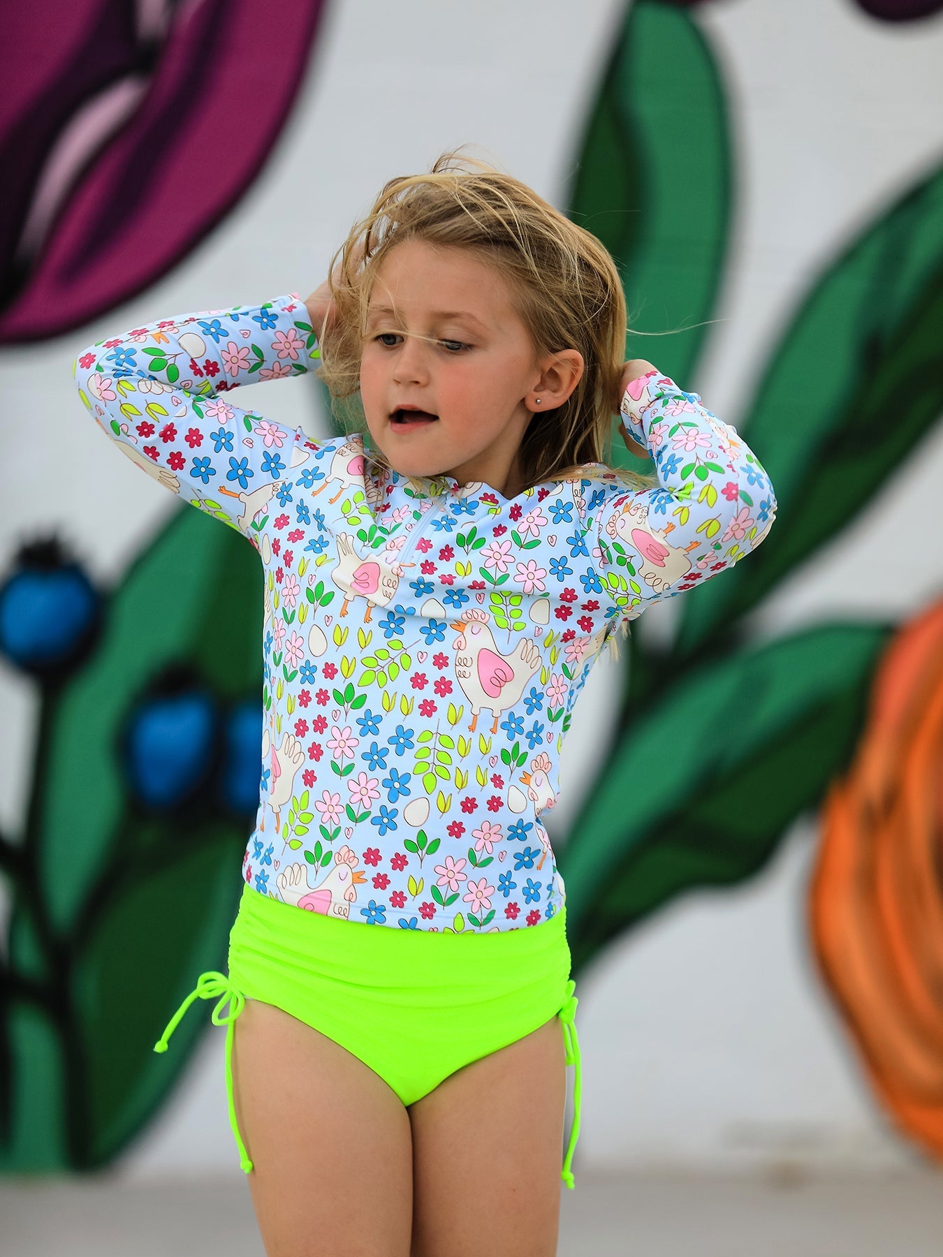 Summer Chicken Print Girls Long Sleeve Swim Set - Bexa Boutique