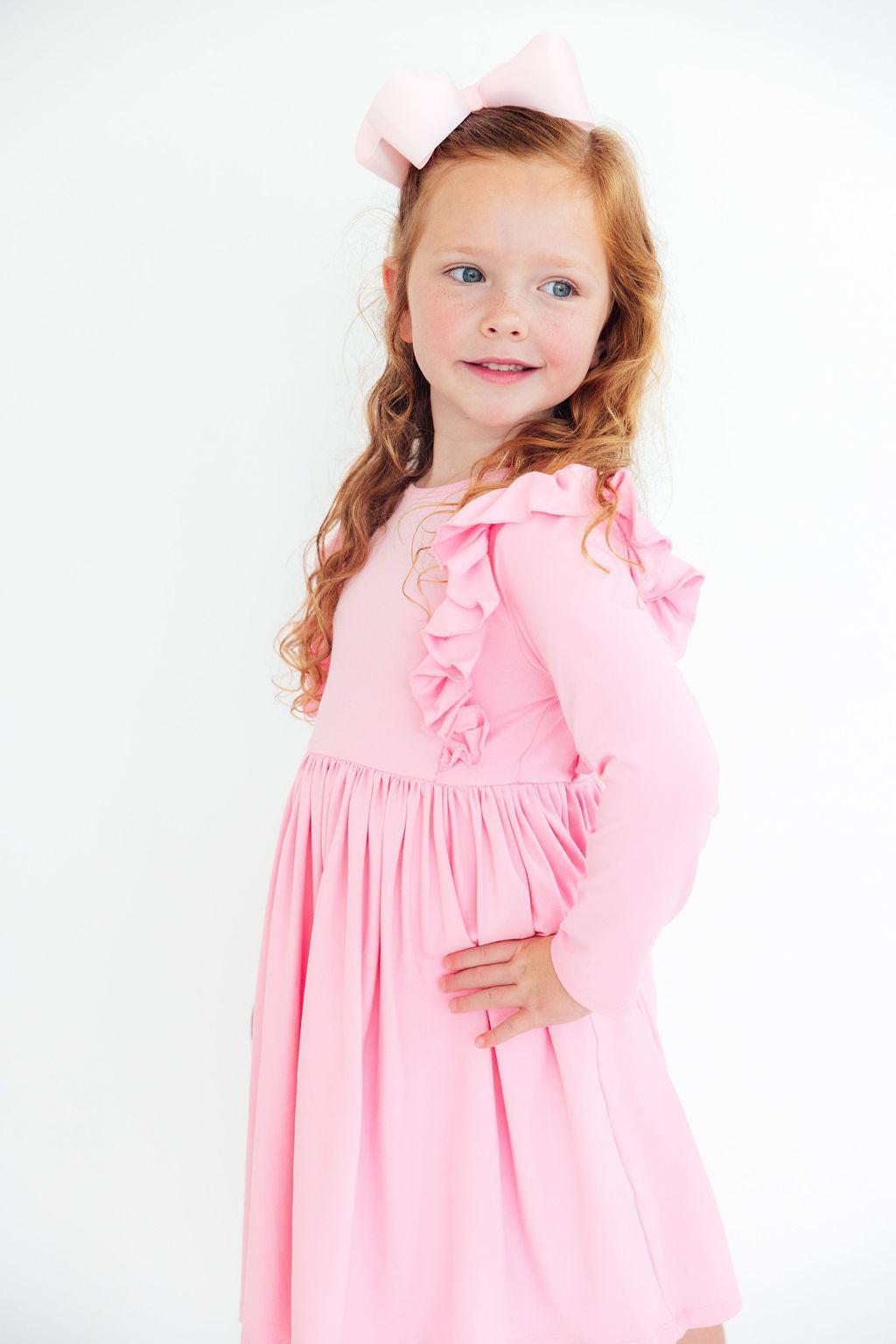 Bubblegum Pink L/S Ruffle Twirl Dress - Bexa Boutique