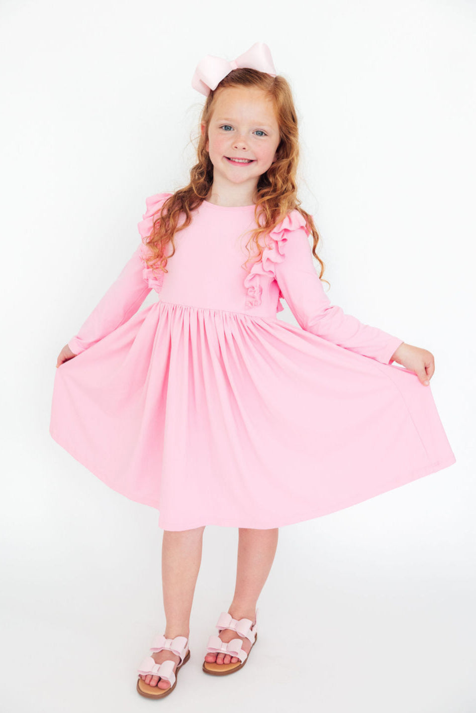 Bubblegum Pink L/S Ruffle Twirl Dress - Bexa Boutique