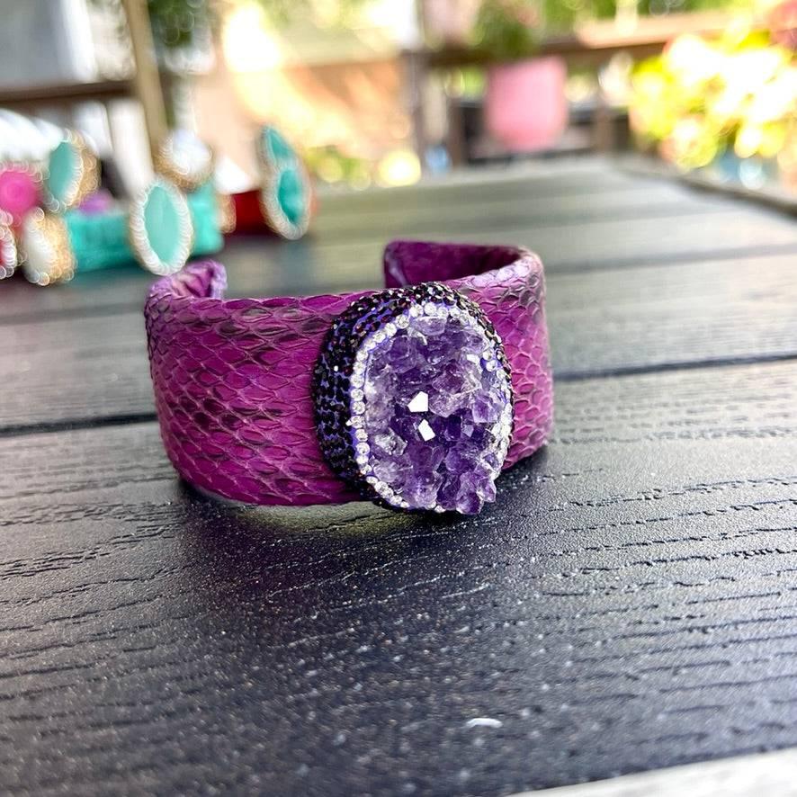 Luxury Dark Purple Raw Amethyst Cuff Bracelet - Bexa Boutique
