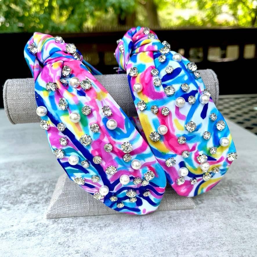 Palm Beach Lemon Wedge Pearl & Rhinestone Knotted Headband - Bexa Boutique