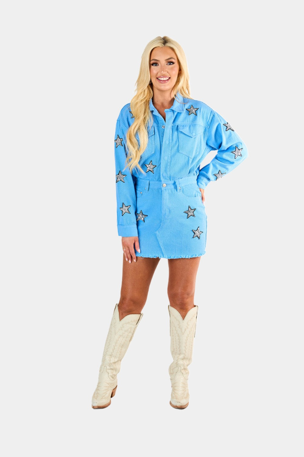 Raelynn Denim Mini Dress - Sky - Bexa Boutique