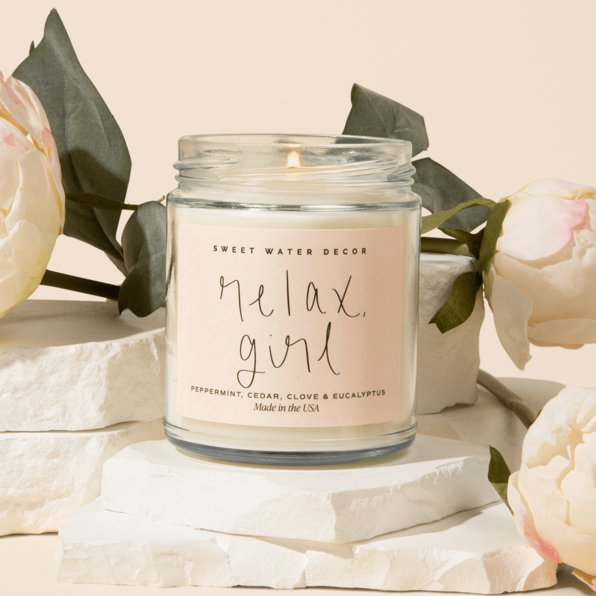 Relax, Girl Soy Candle - Clear Jar - 9 oz (Relaxation) - Bexa Boutique