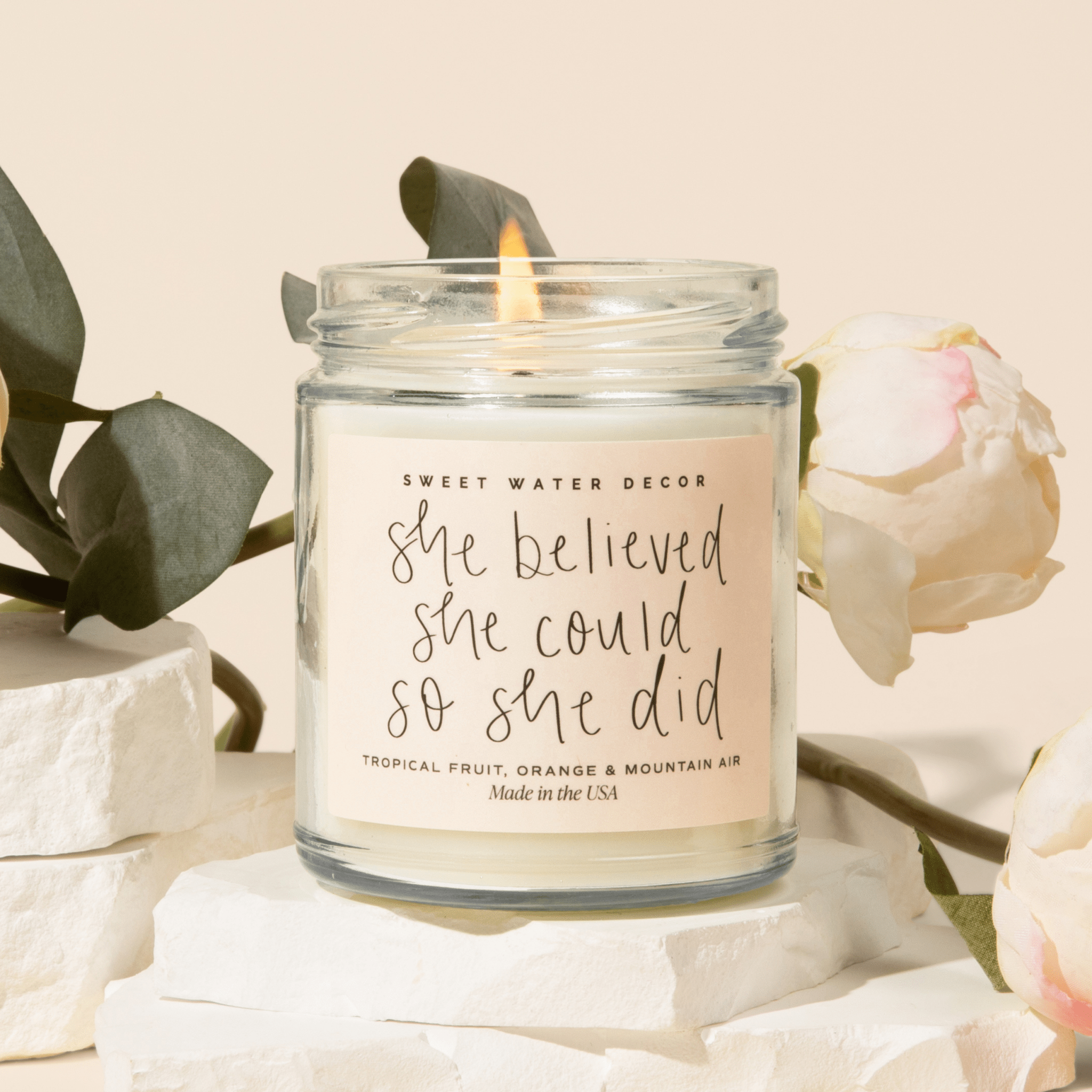 She Believed She Could So She Did Soy Candle - Clear Jar - 9 oz (Island Air) - Bexa Boutique