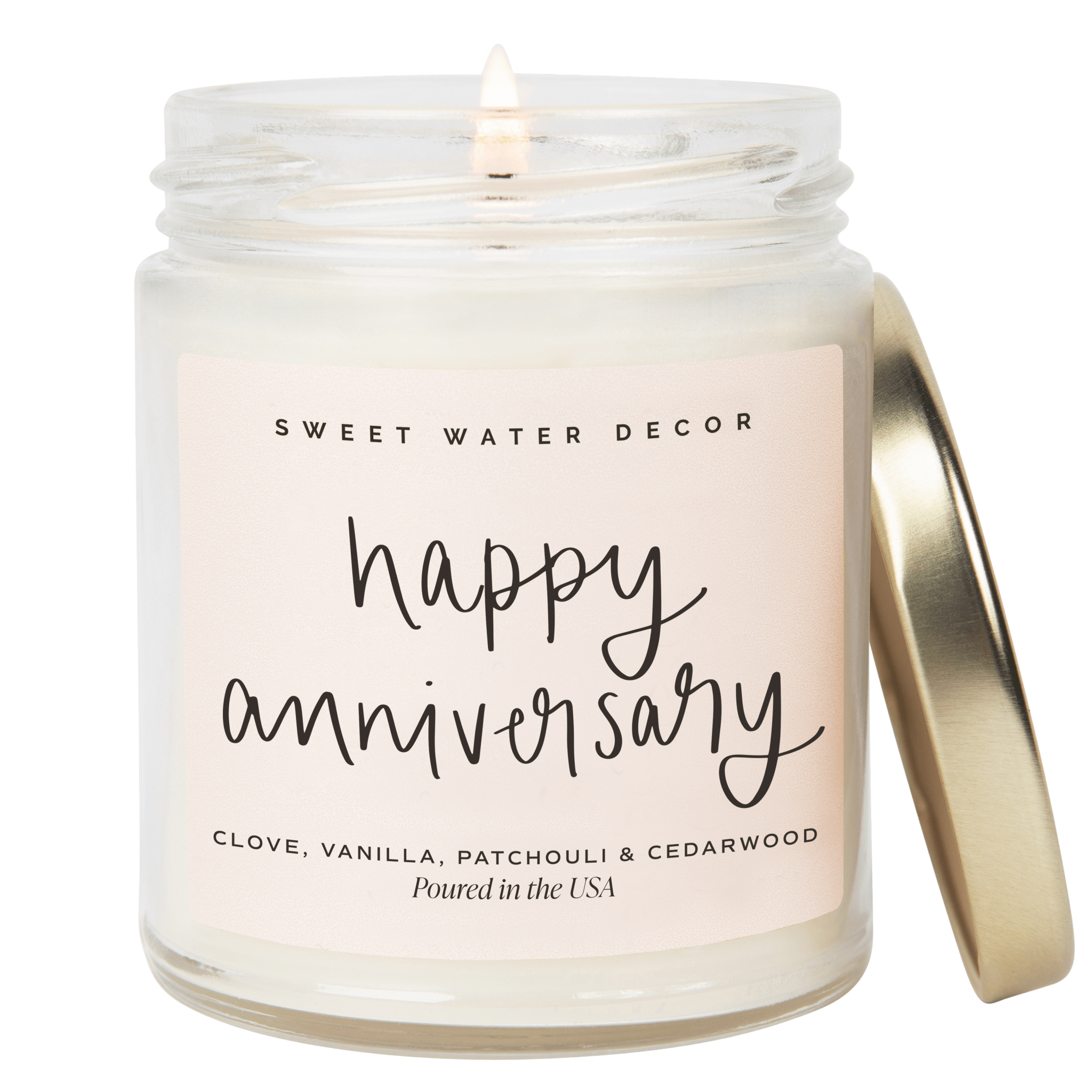 Happy Anniversary Soy Candle - Clear Jar - 9 oz (Palo Santo Patchouli) - Bexa Boutique