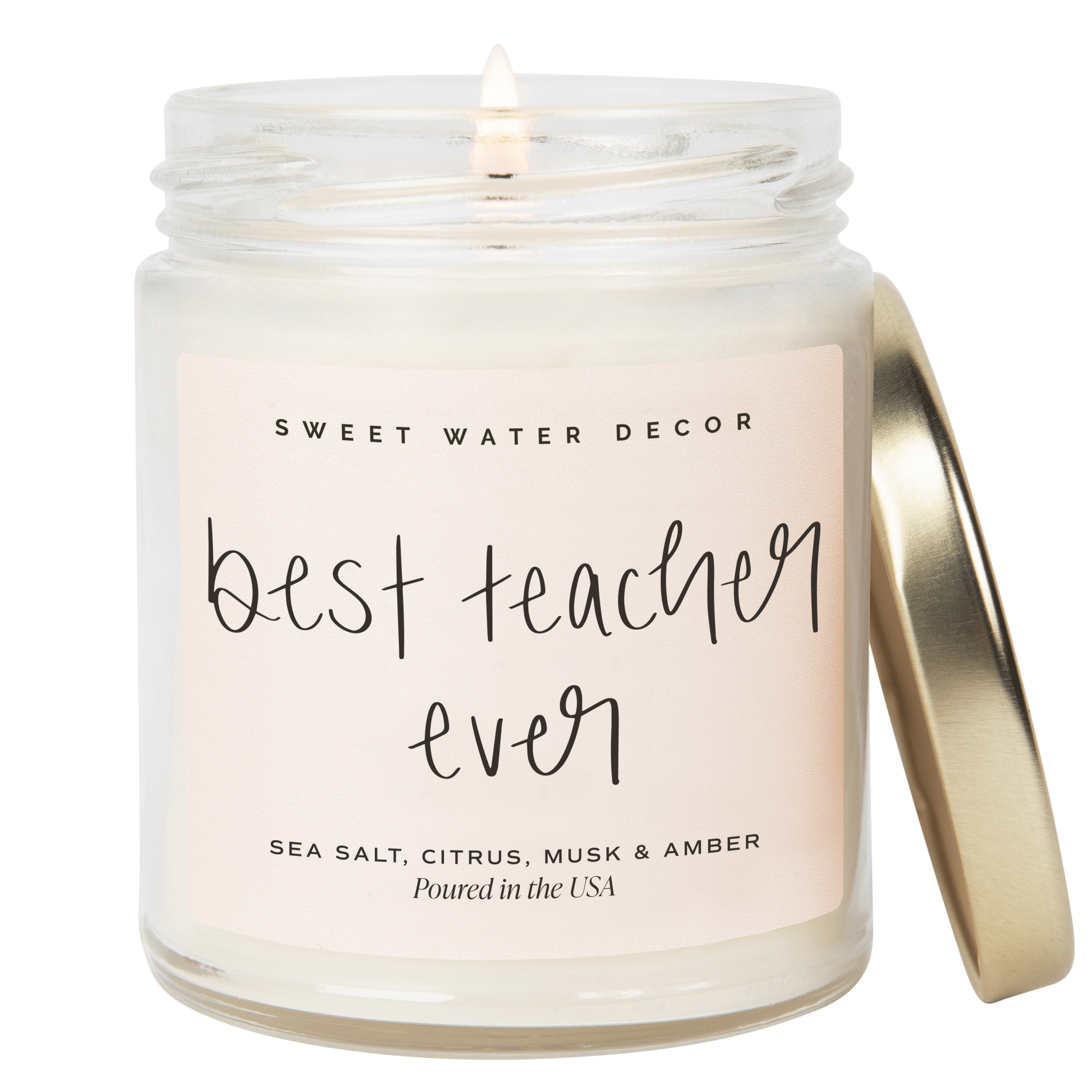 Best Teacher Ever Soy Candle - Clear Jar - 9 oz (Salt and Sea) - Bexa Boutique
