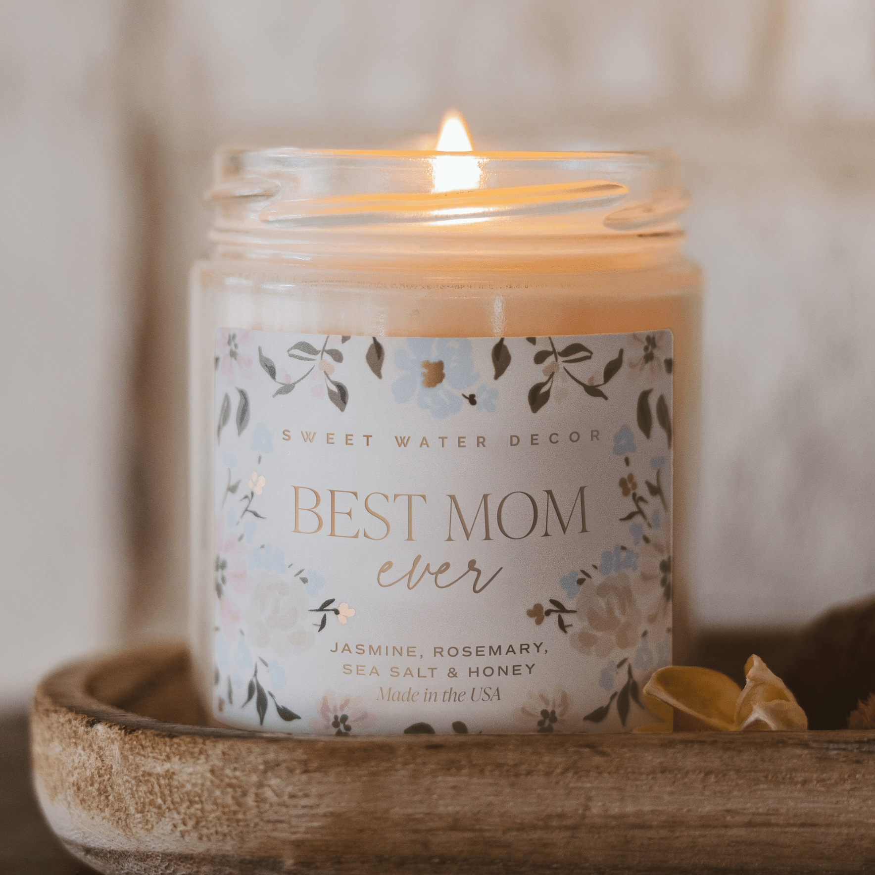 Best Mom Ever Soy Patterned Candle - Clear Jar - 9 oz (Wildflowers and Salt) - Bexa Boutique