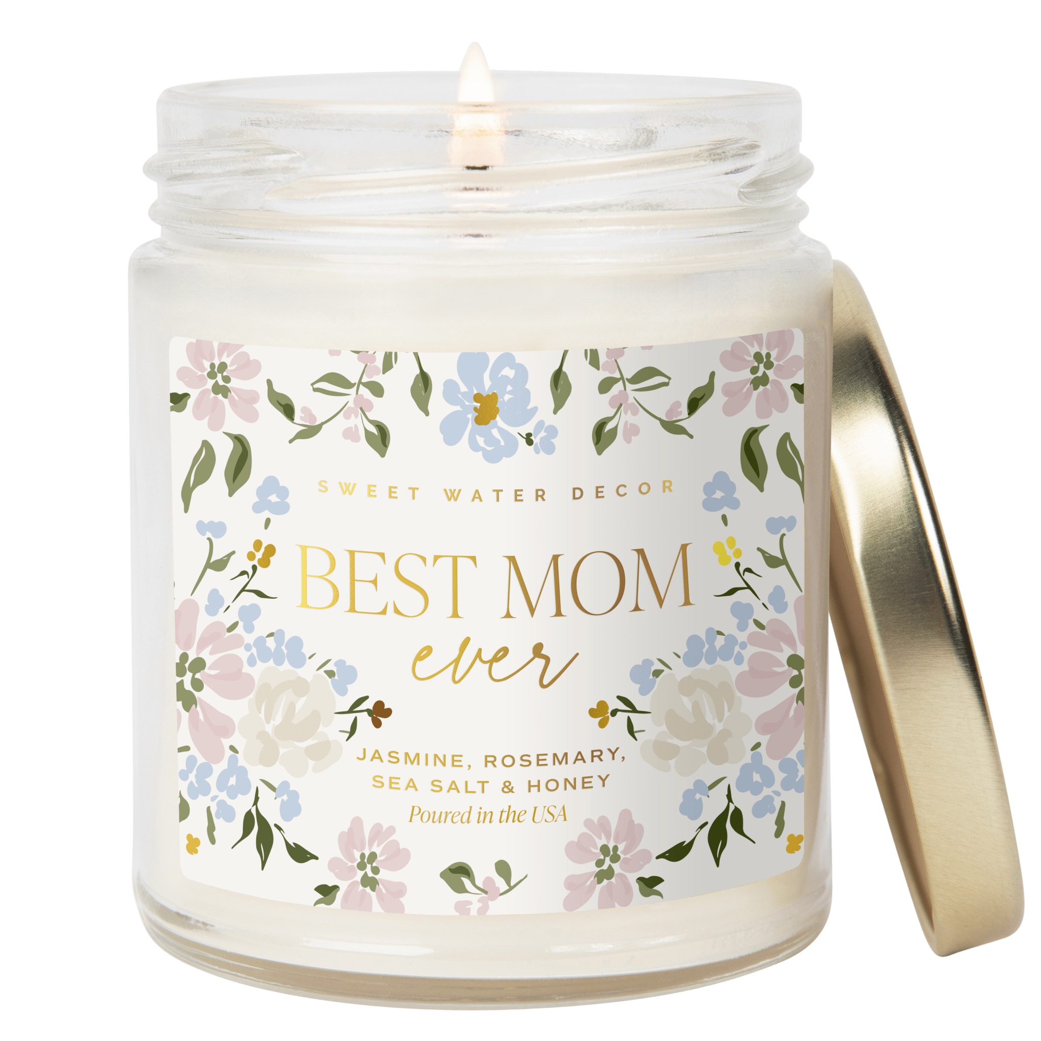Best Mom Ever Soy Patterned Candle - Clear Jar - 9 oz (Wildflowers and Salt) - Bexa Boutique