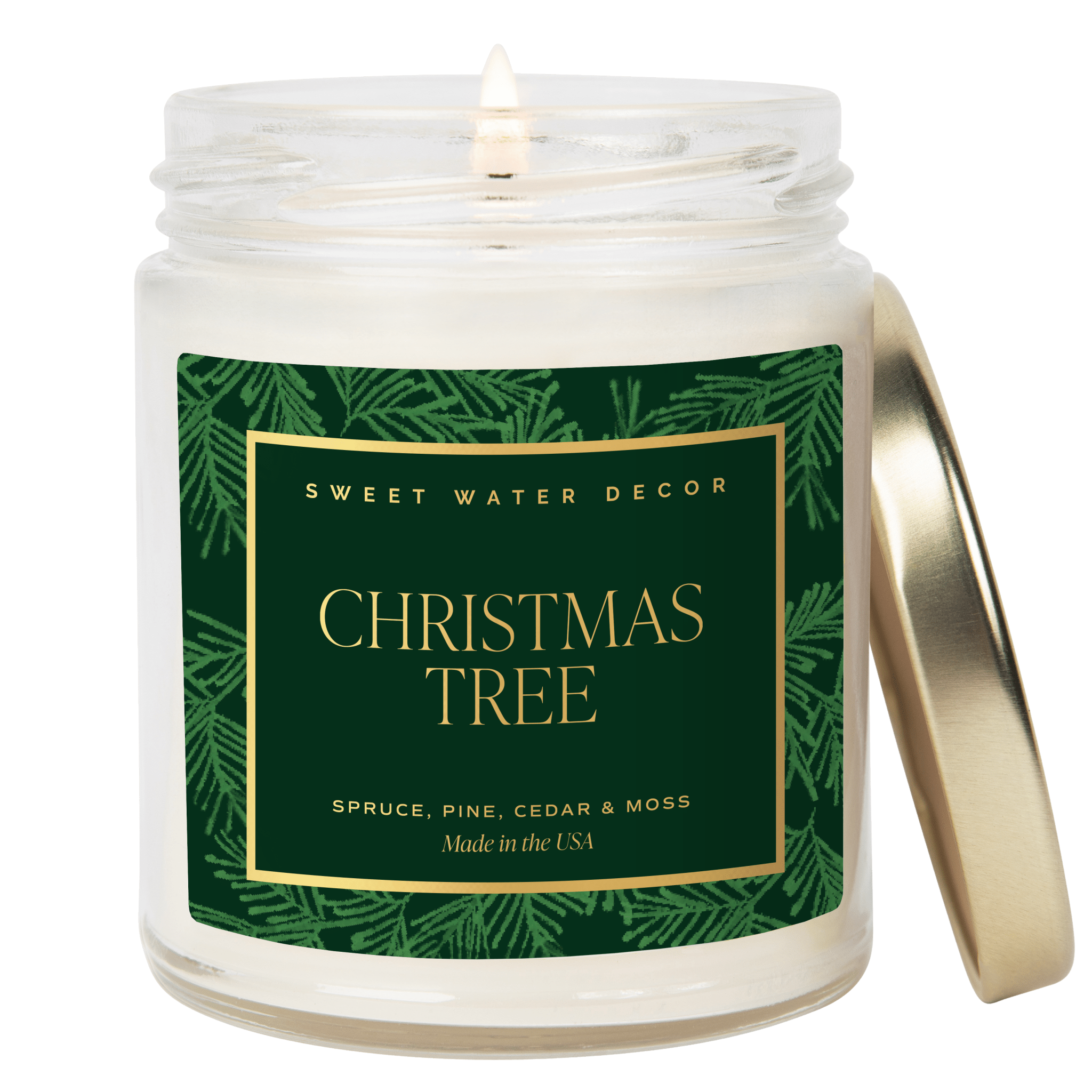 Christmas Tree Soy Candle - Patterned Clear Jar - 9 oz - Bexa Boutique
