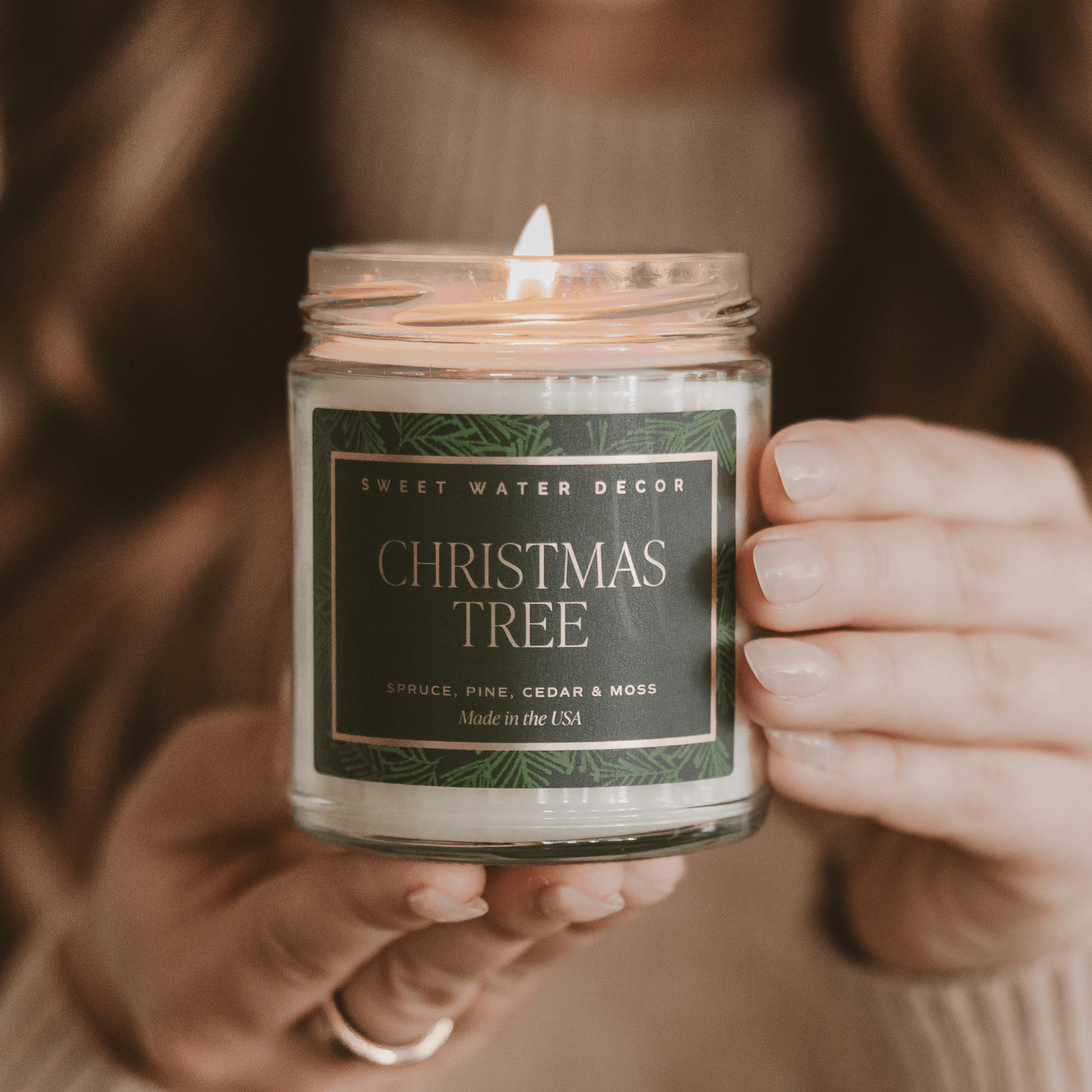 Christmas Tree Soy Candle - Patterned Clear Jar - 9 oz - Bexa Boutique